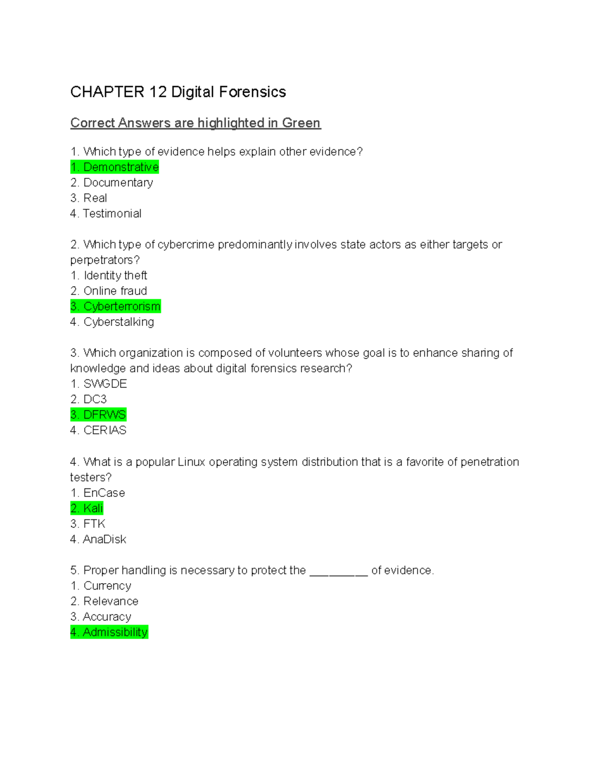 Chapter 12 Assesment - Digital Forensics - CHAPTER 12 Digital Forensics ...