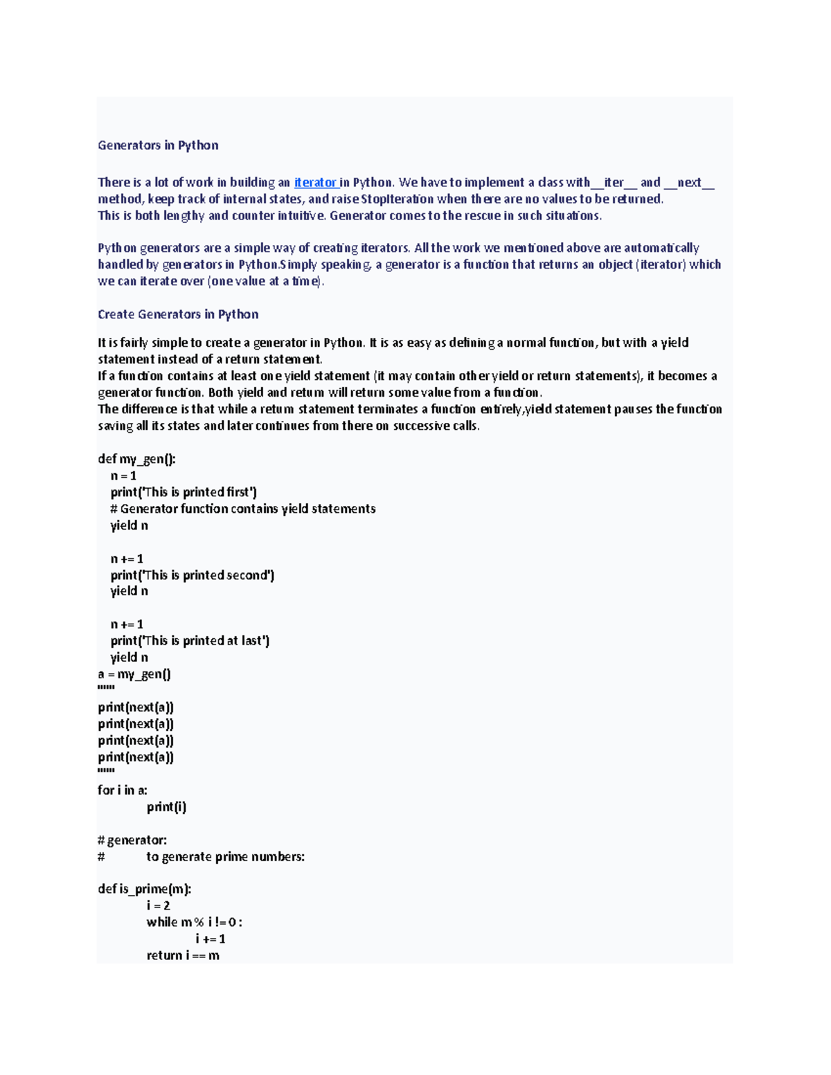 Genarators Generators Generators in Python There is a lot of work
