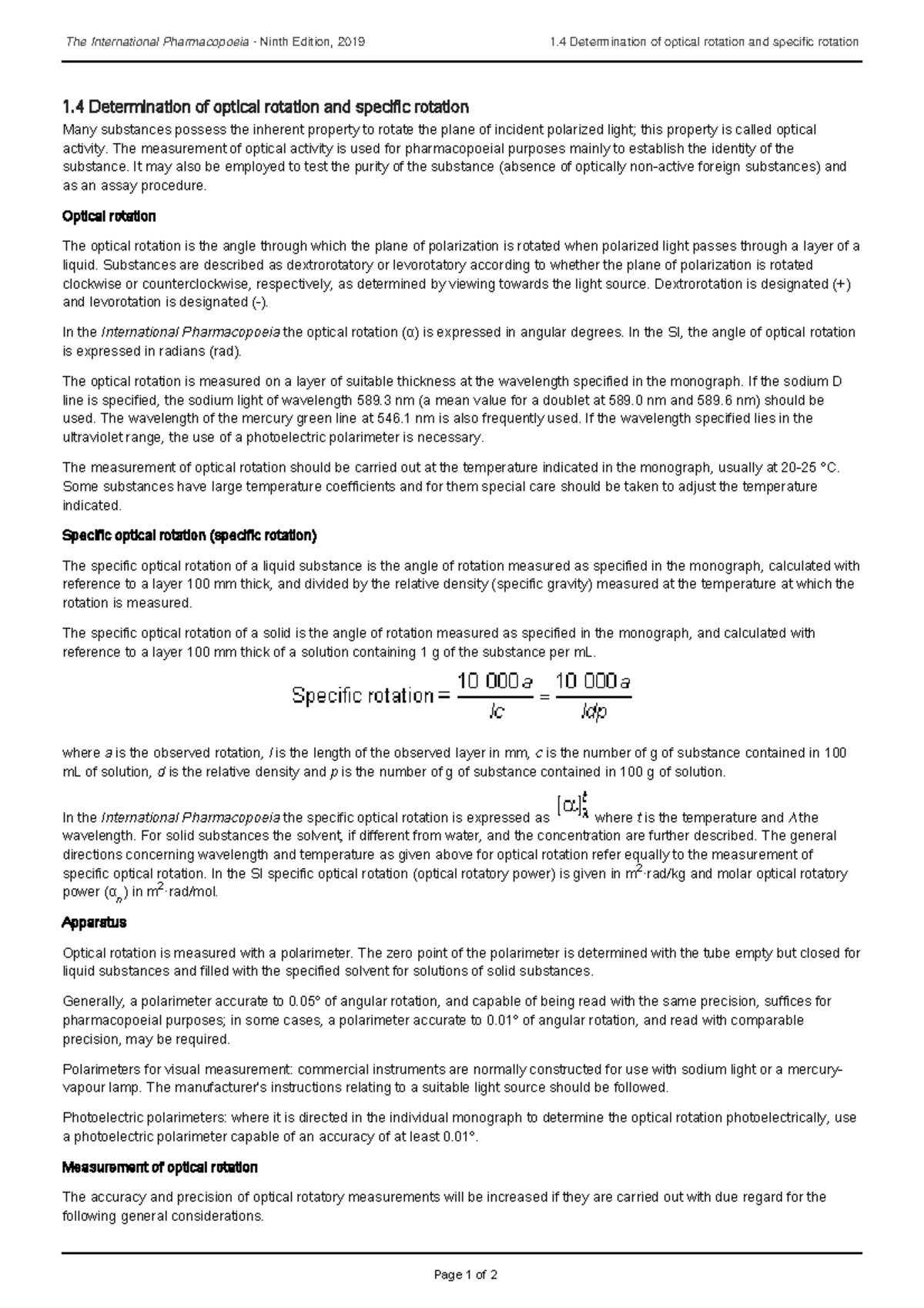 Determination of optical rotation and specific rotation - Many ...