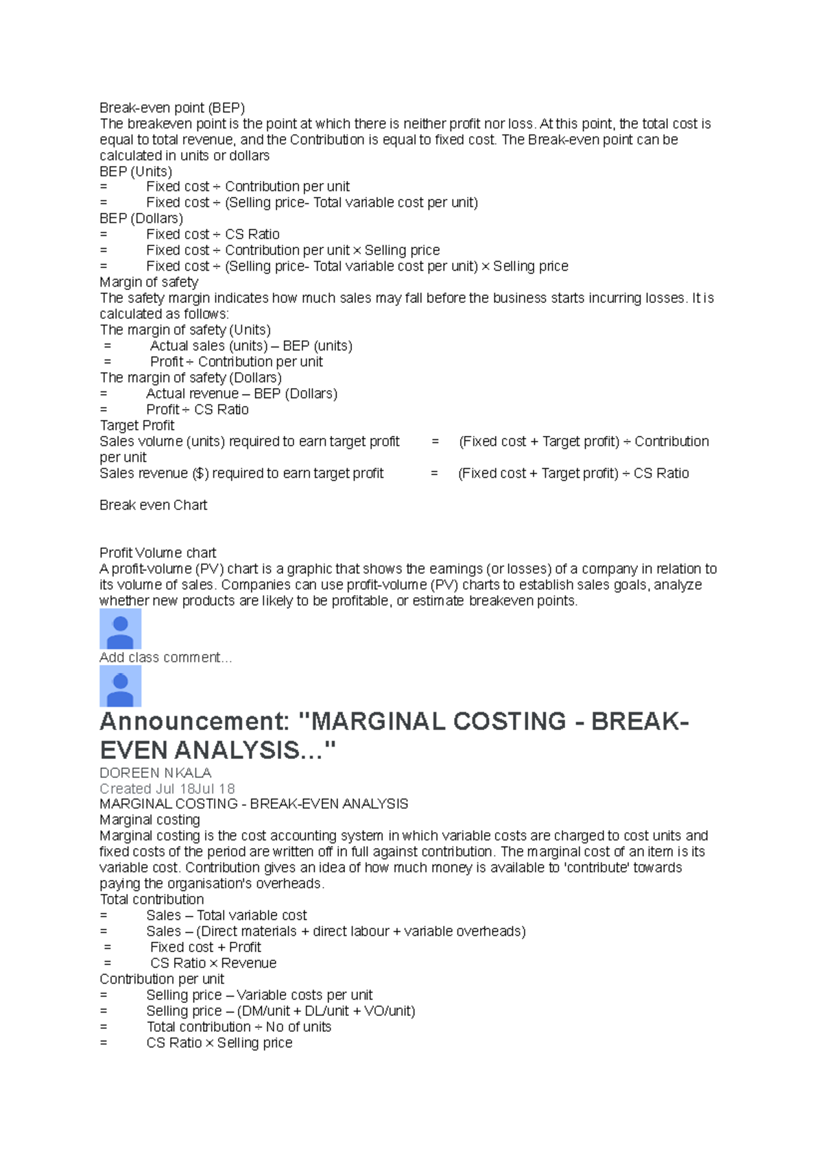 Break even analysis nkala Breakeven point (BEP) The breakeven point