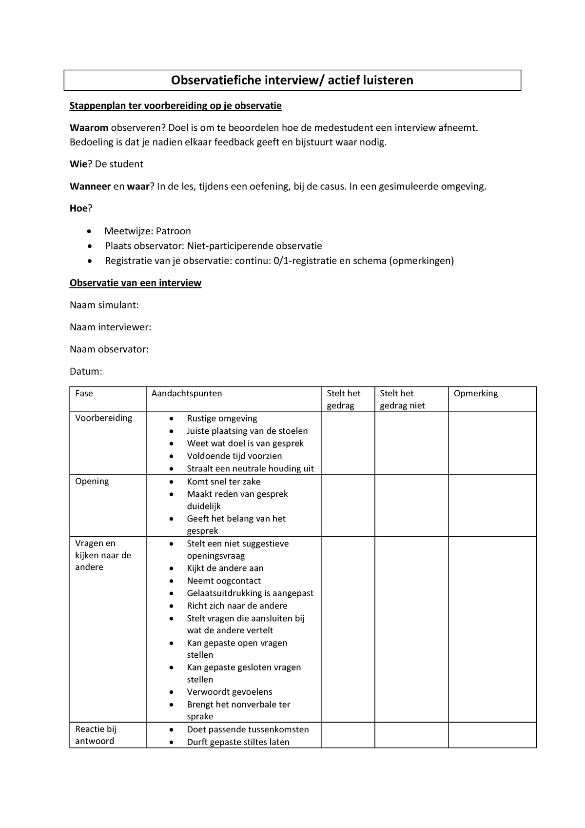 Observatieschaal-schema Van Interview - Observatiefiche Interview ...