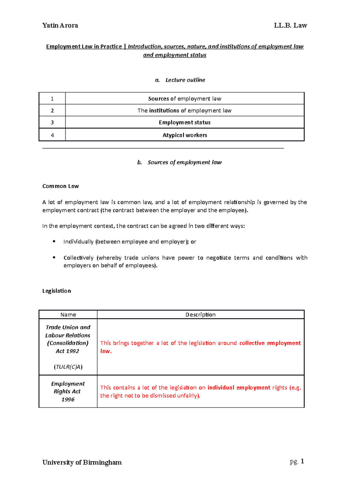 Introduction, sources, nature, and institutions of employment law and ...