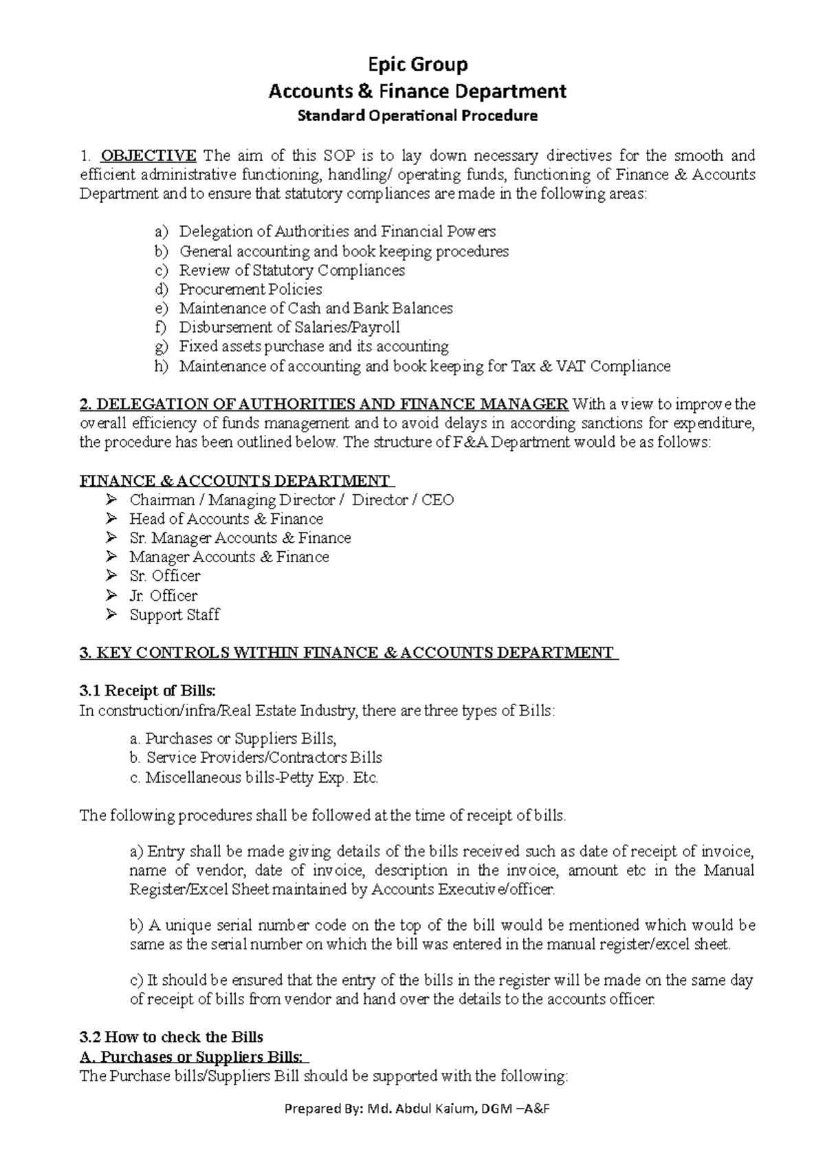 TAx Guru SOP Taxation Accounts & Finance Department Standard