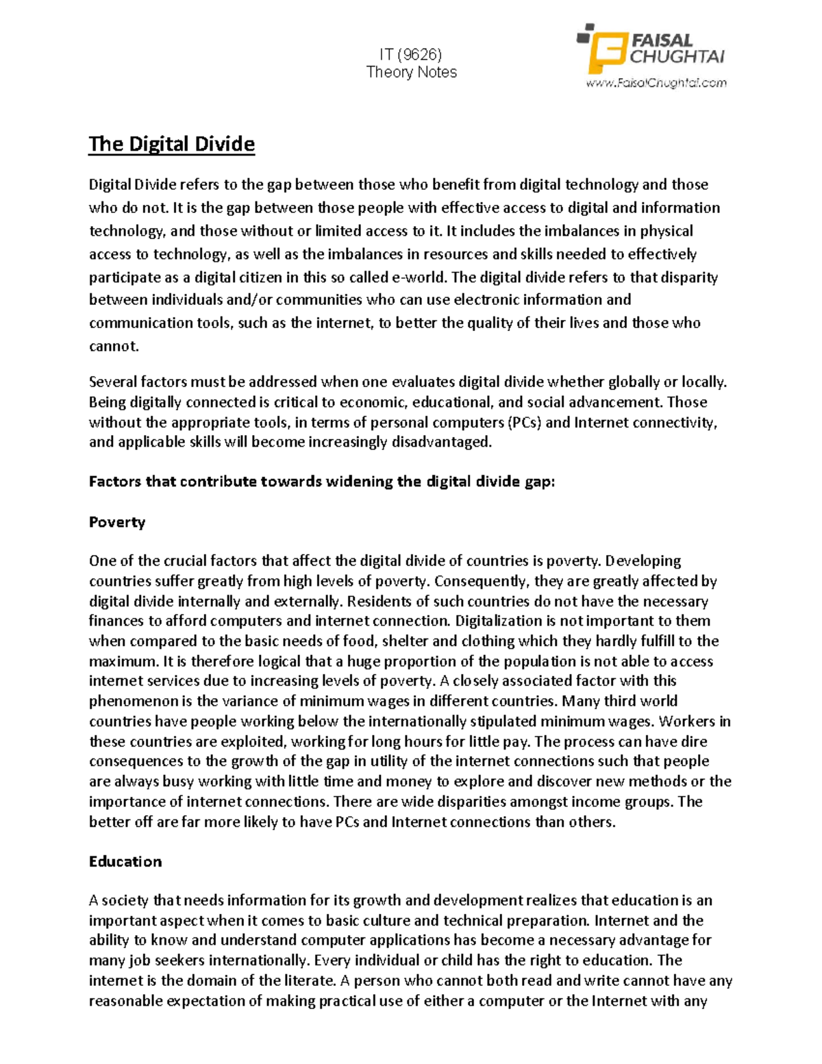 The Digital Divide Theory Notes The Digital Divide Digital Divide