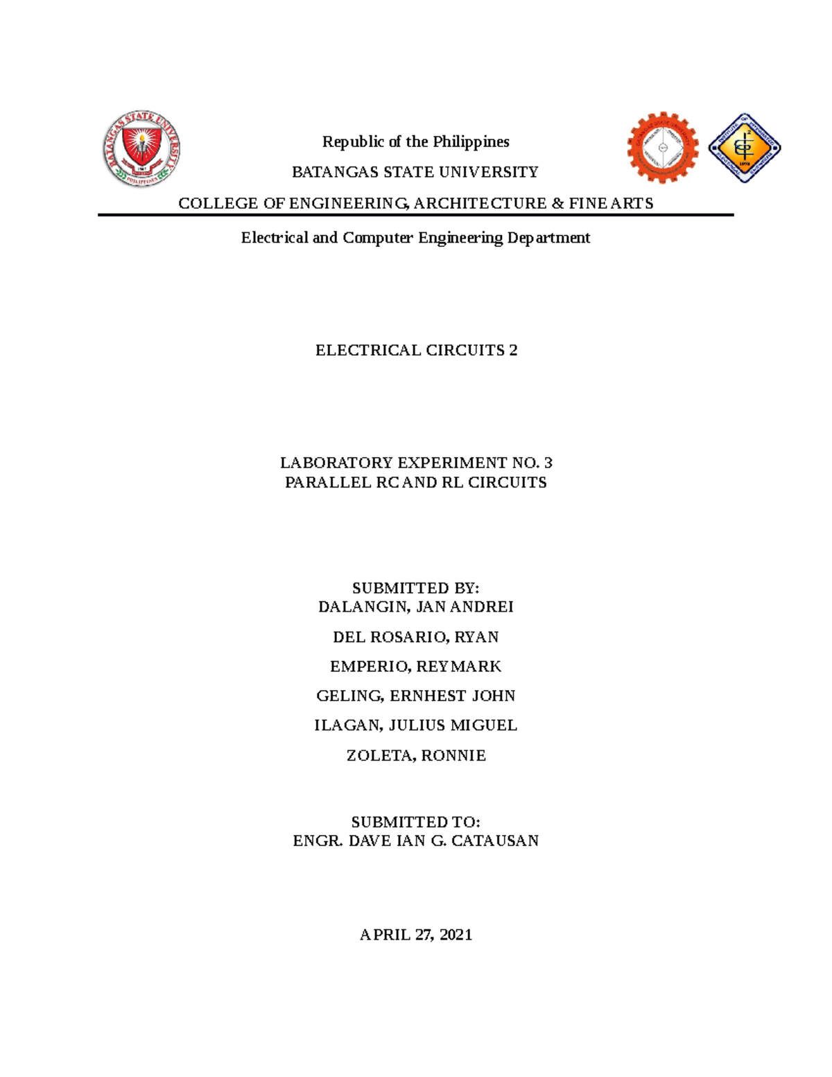 Laboratory Experiment No 1: RC and RL series in AC Circuit - Republic ...