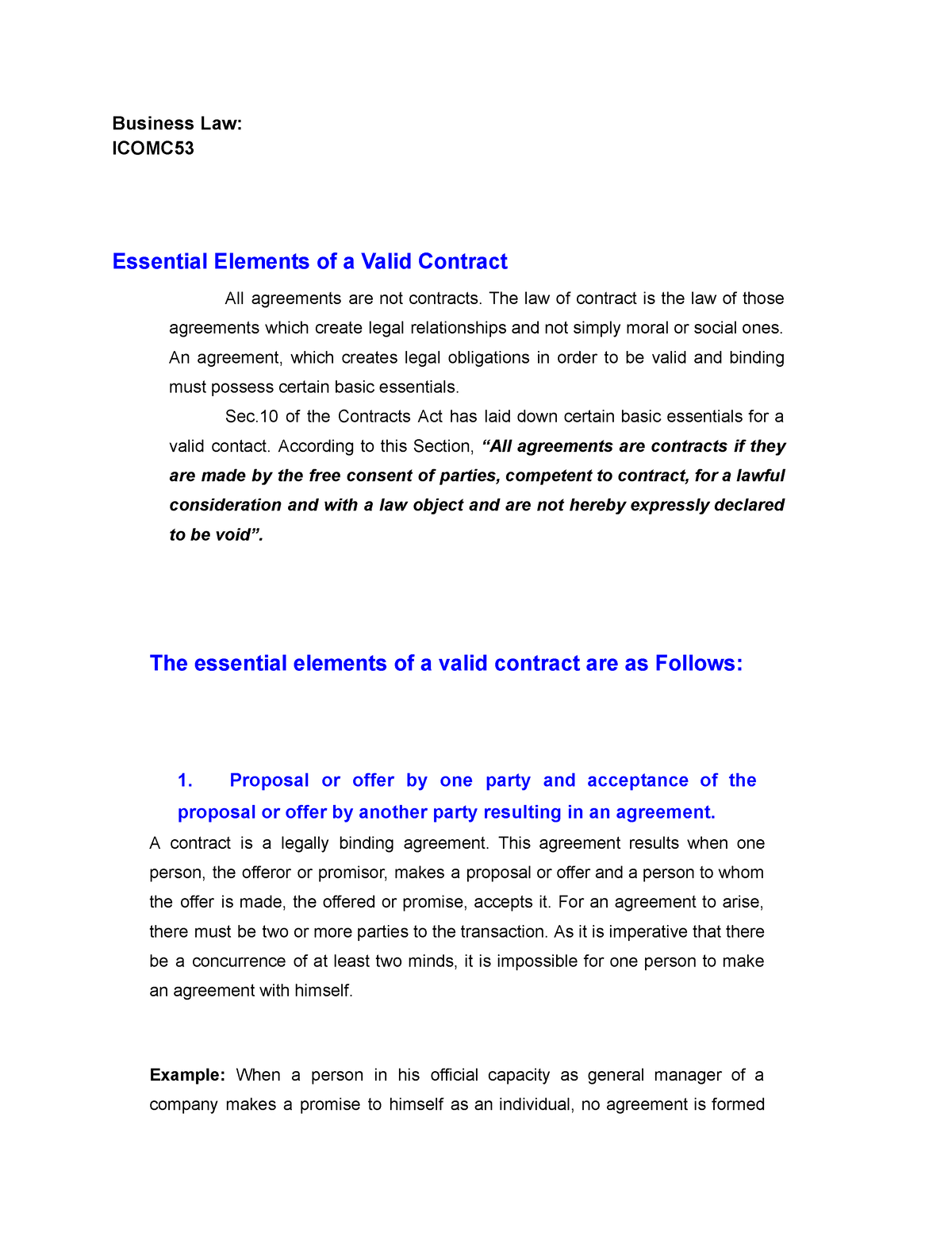 Essential Elements Of A Valid Contract Business Law Icomc Essential