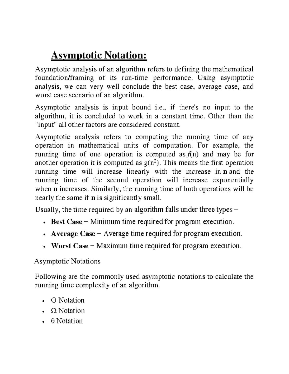 Asymptotic Notation - Asymptotic Notation: Asymptotic analysis of an ...