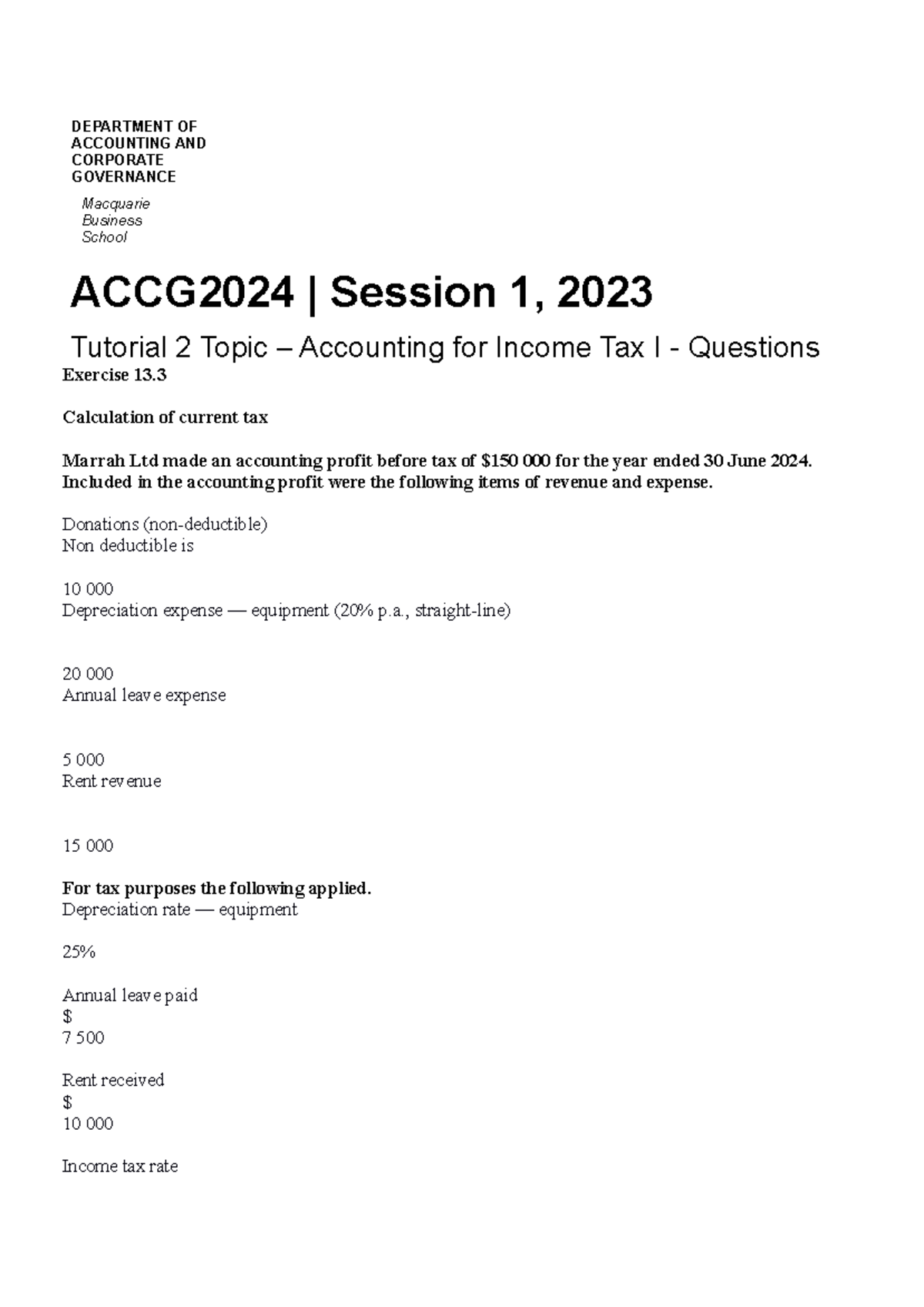 Tute 2- Acctg for IT (1) S12023 Questions - DEPARTMENT OF ACCOUNTING ...
