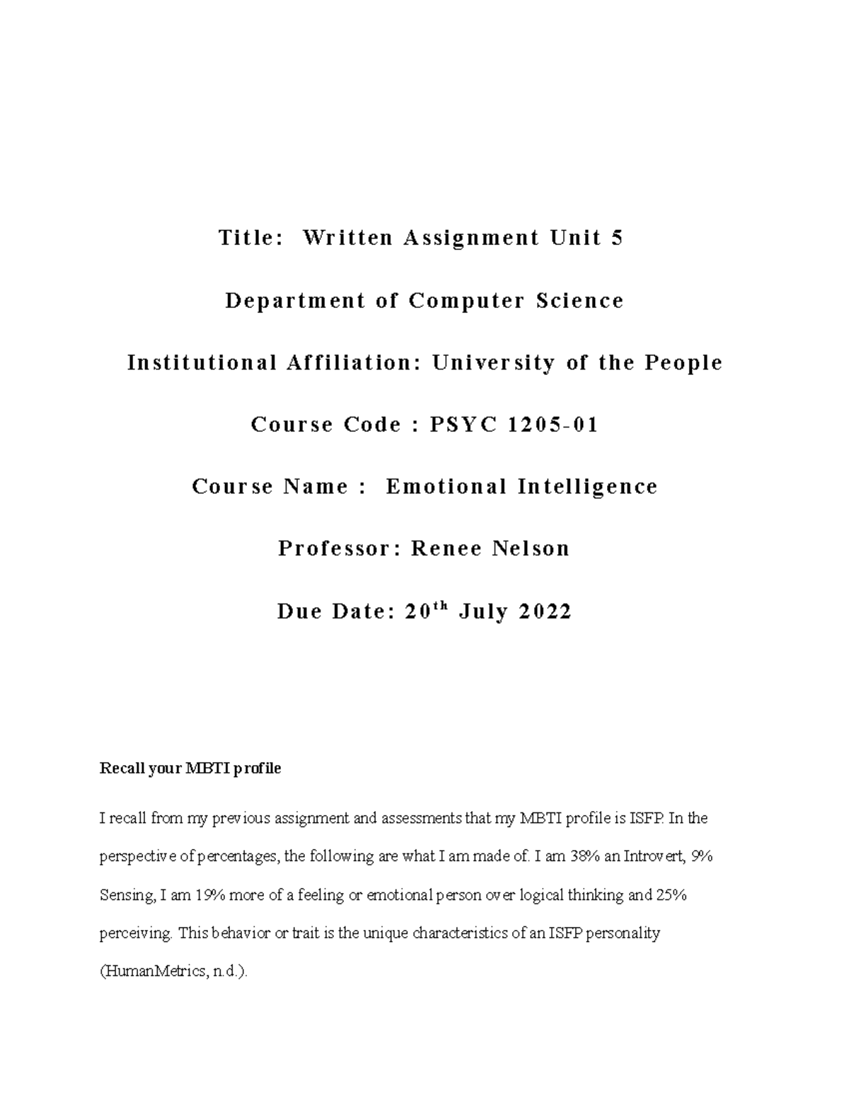 Writtten Assignment UNIT 5 - Title: Written Assignment Unit 5 ...