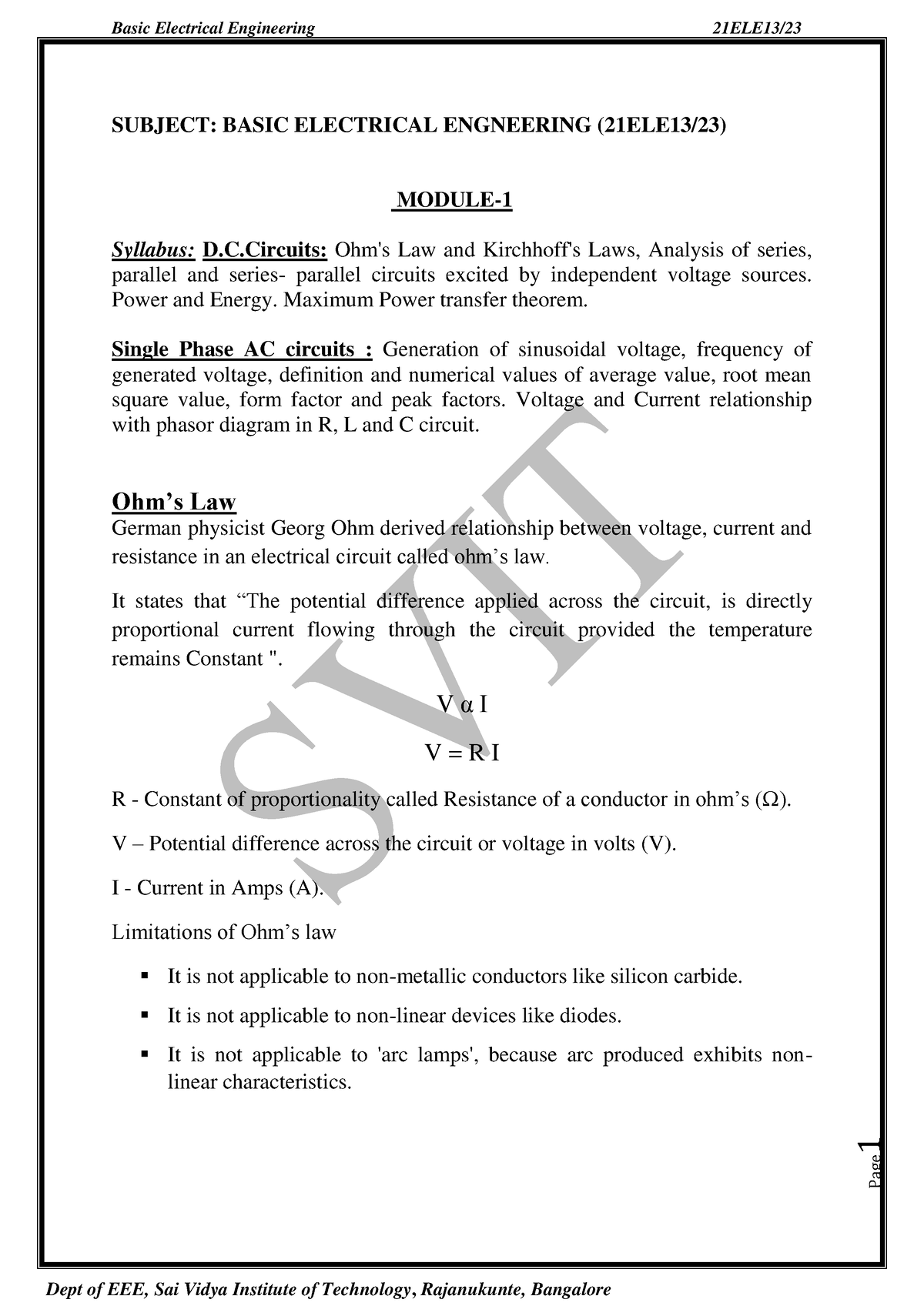 Basic Electrical Engineering 2021 Scheme - Page 1 SUBJECT: BASIC ...