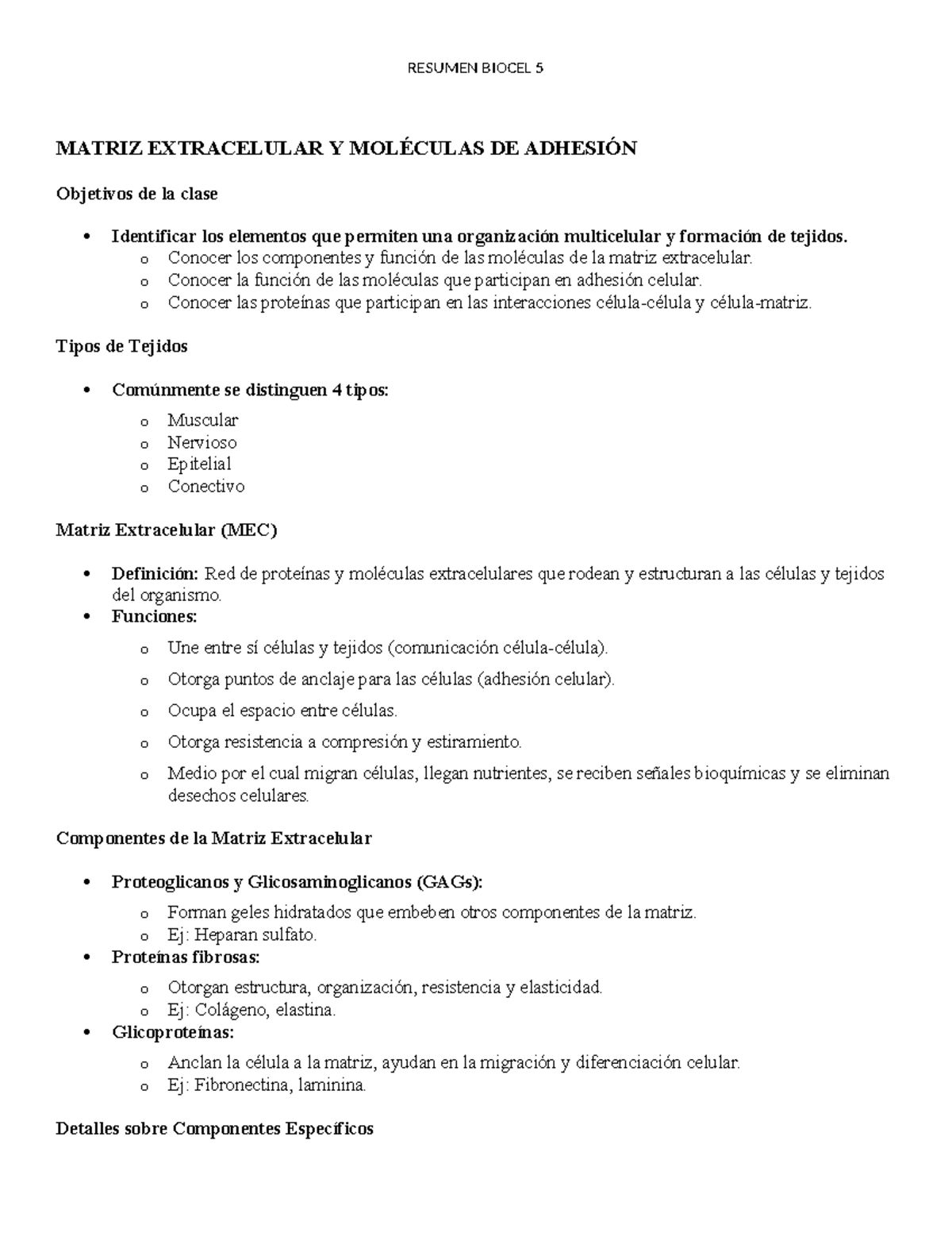 Biocel matriz extracelular y moléculas de adhesión - RESUMEN BIOCEL 5 ...