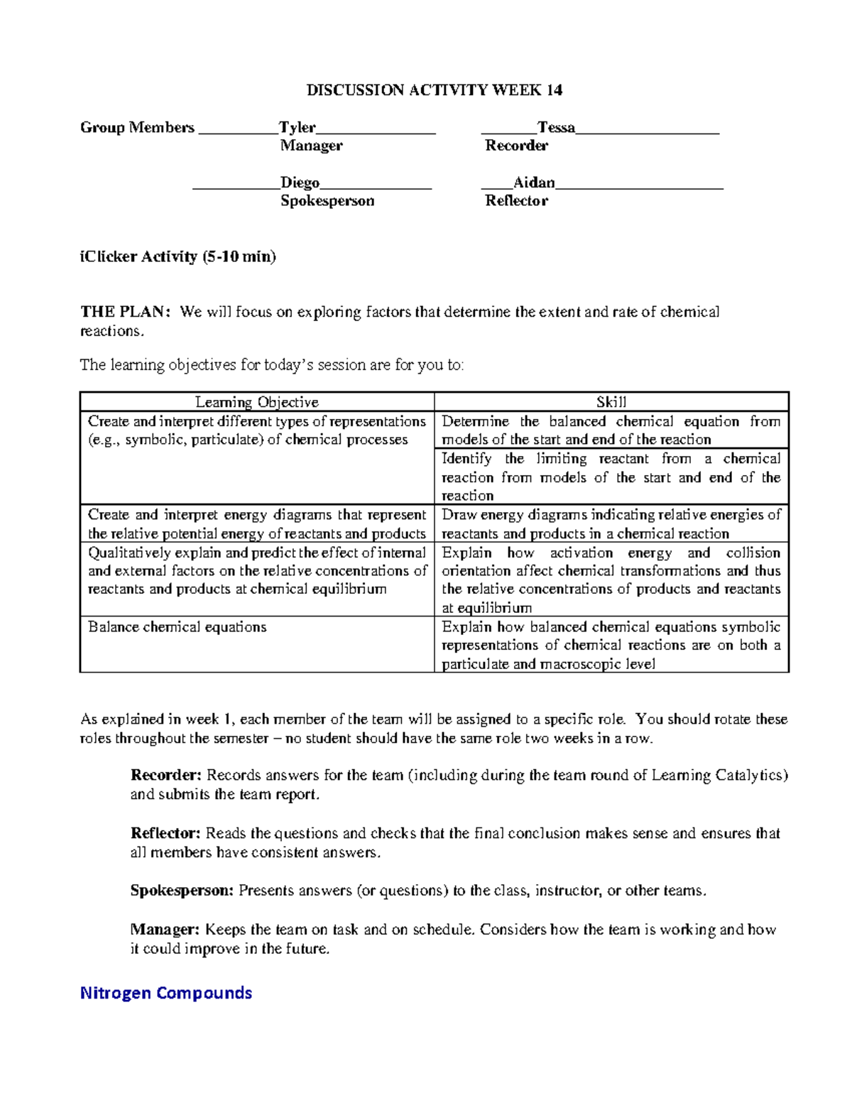 Discussion Worksheet Week 14 - DISCUSSION ACTIVITY WEEK 1 4 Group ...