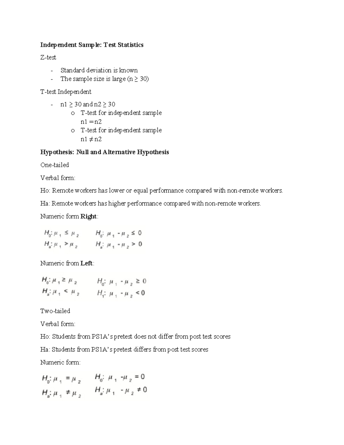 Psych Stats Final Chapt Notes - Independent Sample: Test Statistics Z ...