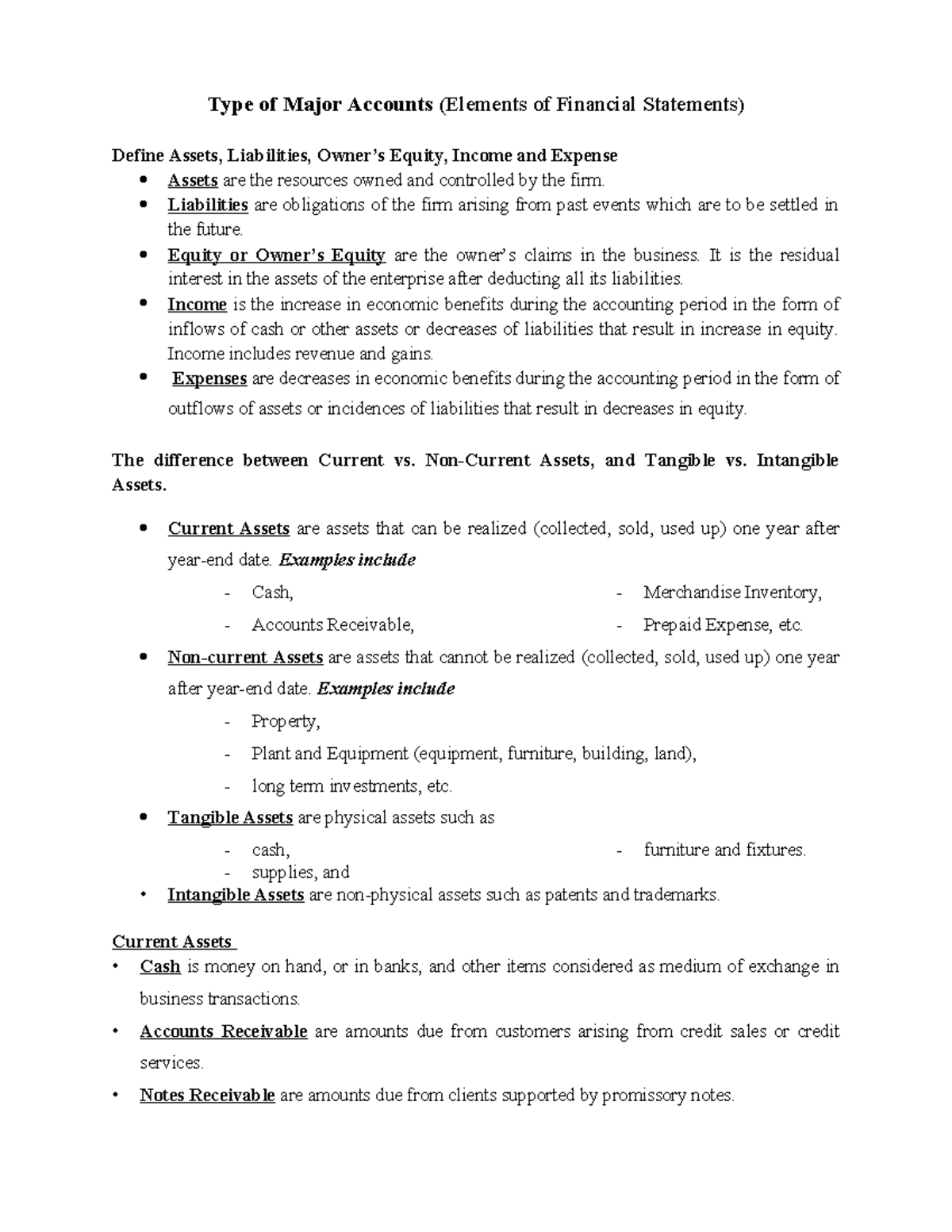 Type of Major Accounts - accounting lecture - Type of Major Accounts ...