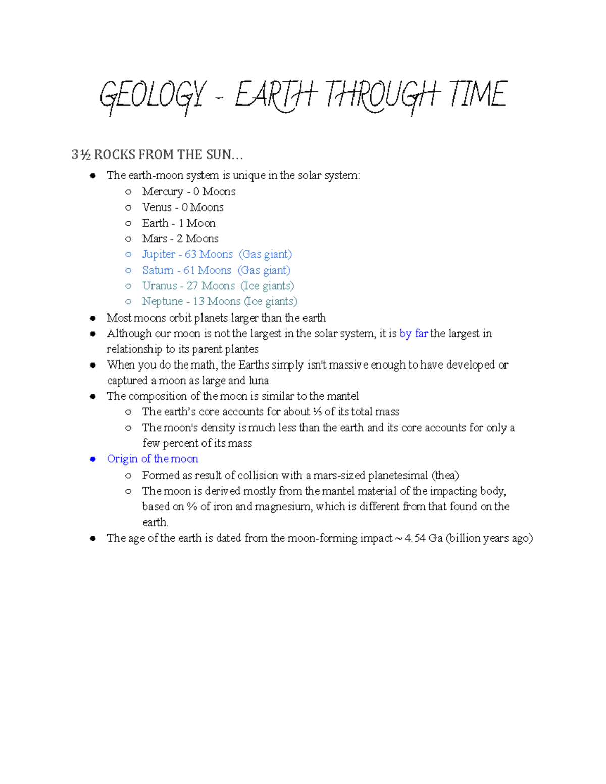 3½ Rocks FROM THE SUN… - GEOLOGY - EARTH THROUGH TIME 3½ ROCKS FROM THE ...