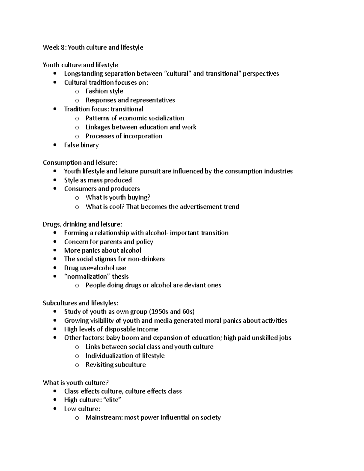 Week 8- Youth Culture And Lifestyle - SOC 316 - MSU - Studocu