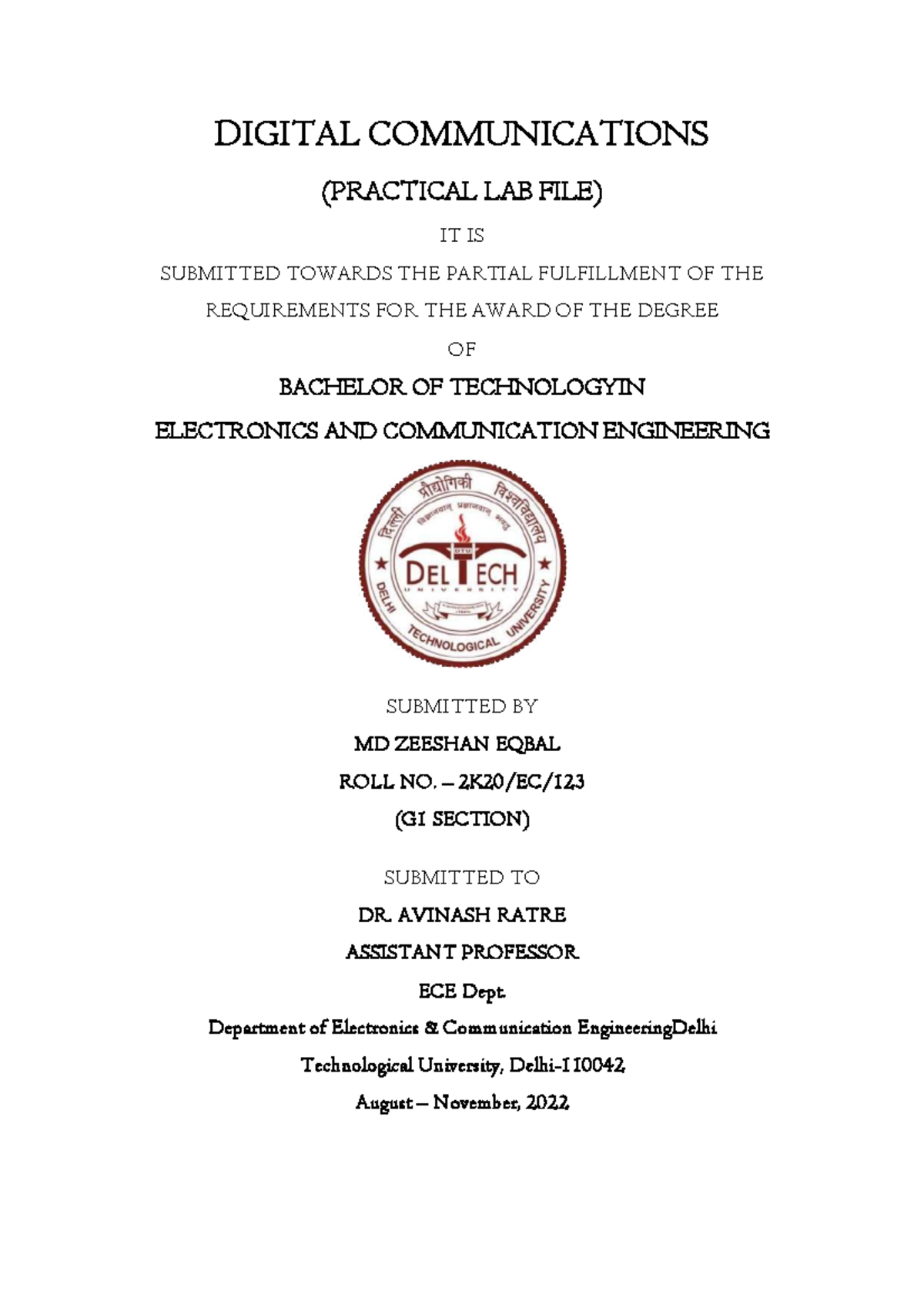 Digital Communication Lab file DIGITAL COMMUNICATIONS (PRACTICAL LAB