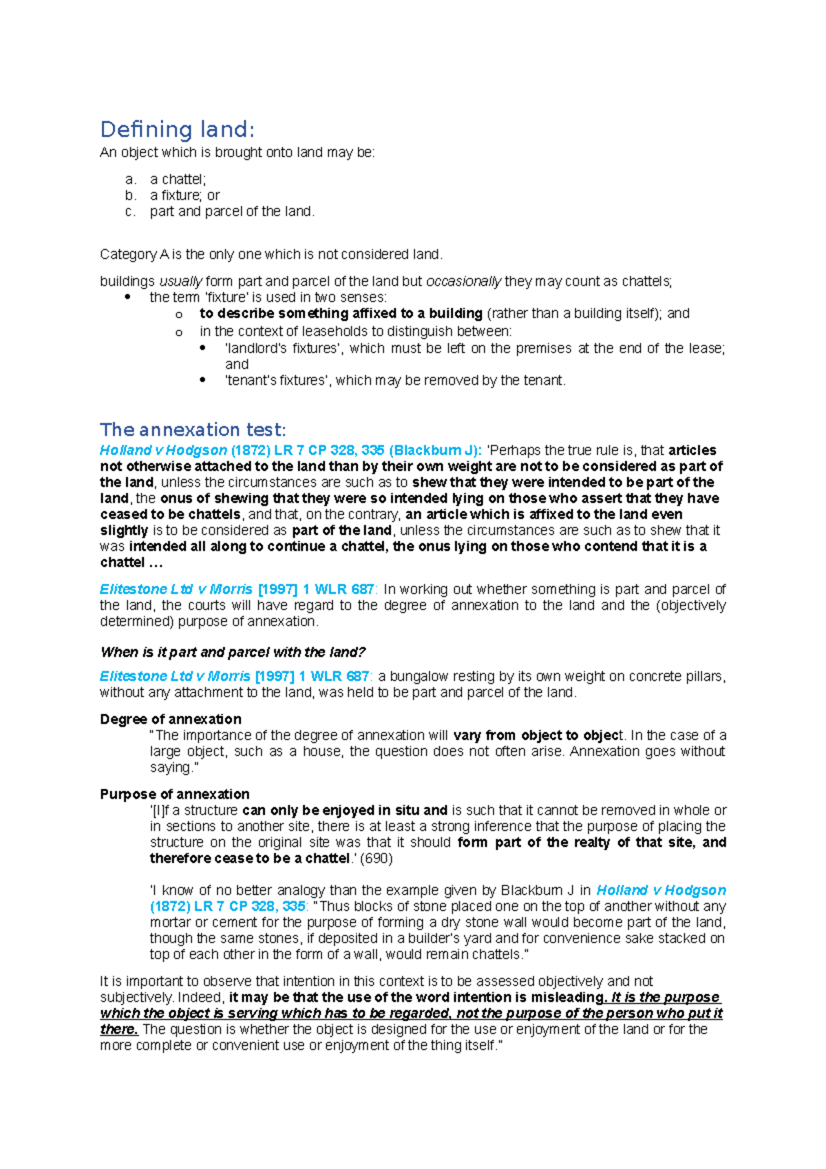 LLPQ Structure Summarised steps for PQs in Land Defining land An