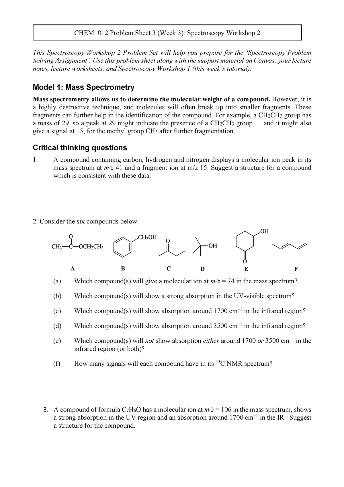 Week 3 Practice Material - CHEM1012 Problem Sheet 3 (Week 3 ...