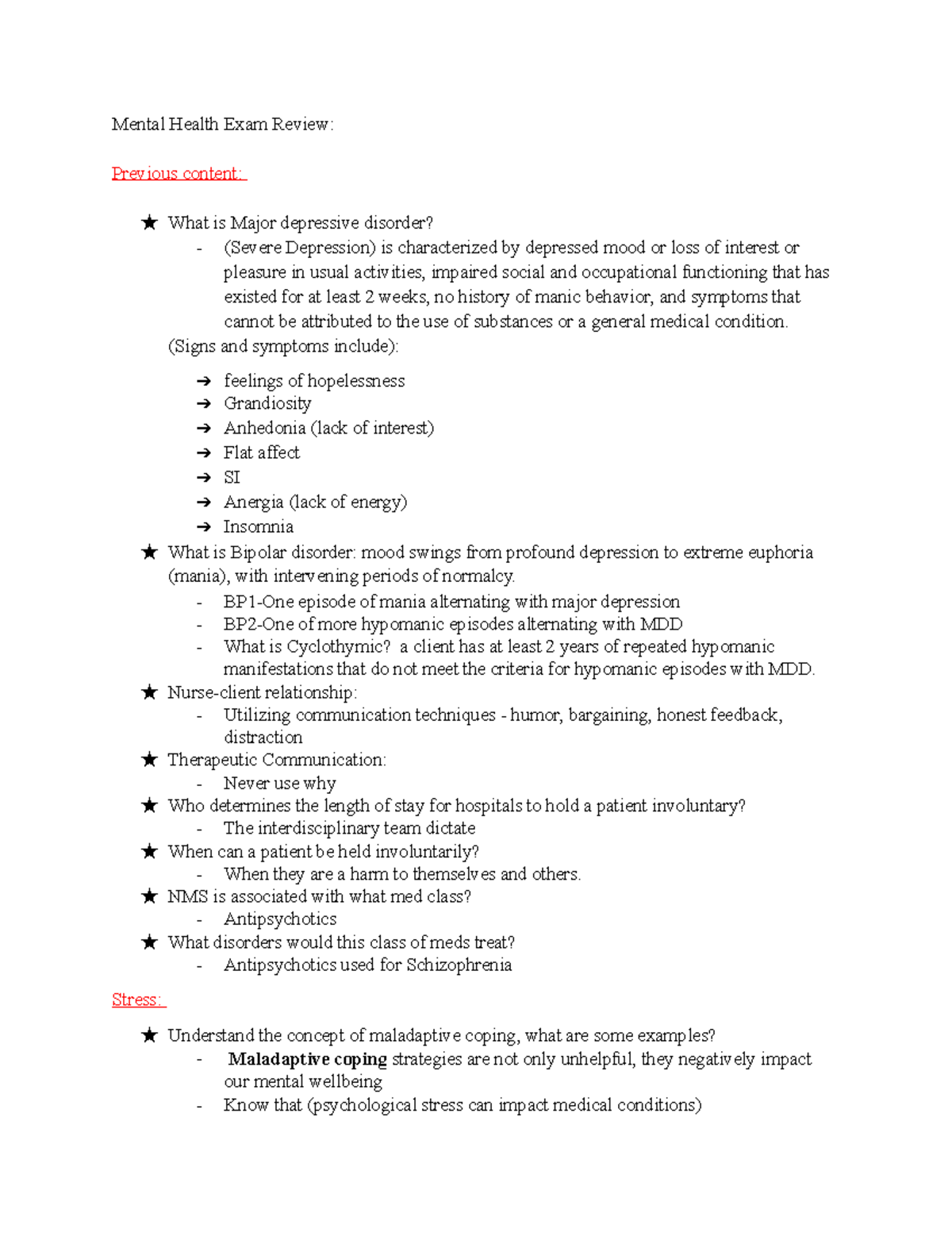 Copy Of Mental Health Exam 3 Review - Mental Health Exam Review ...