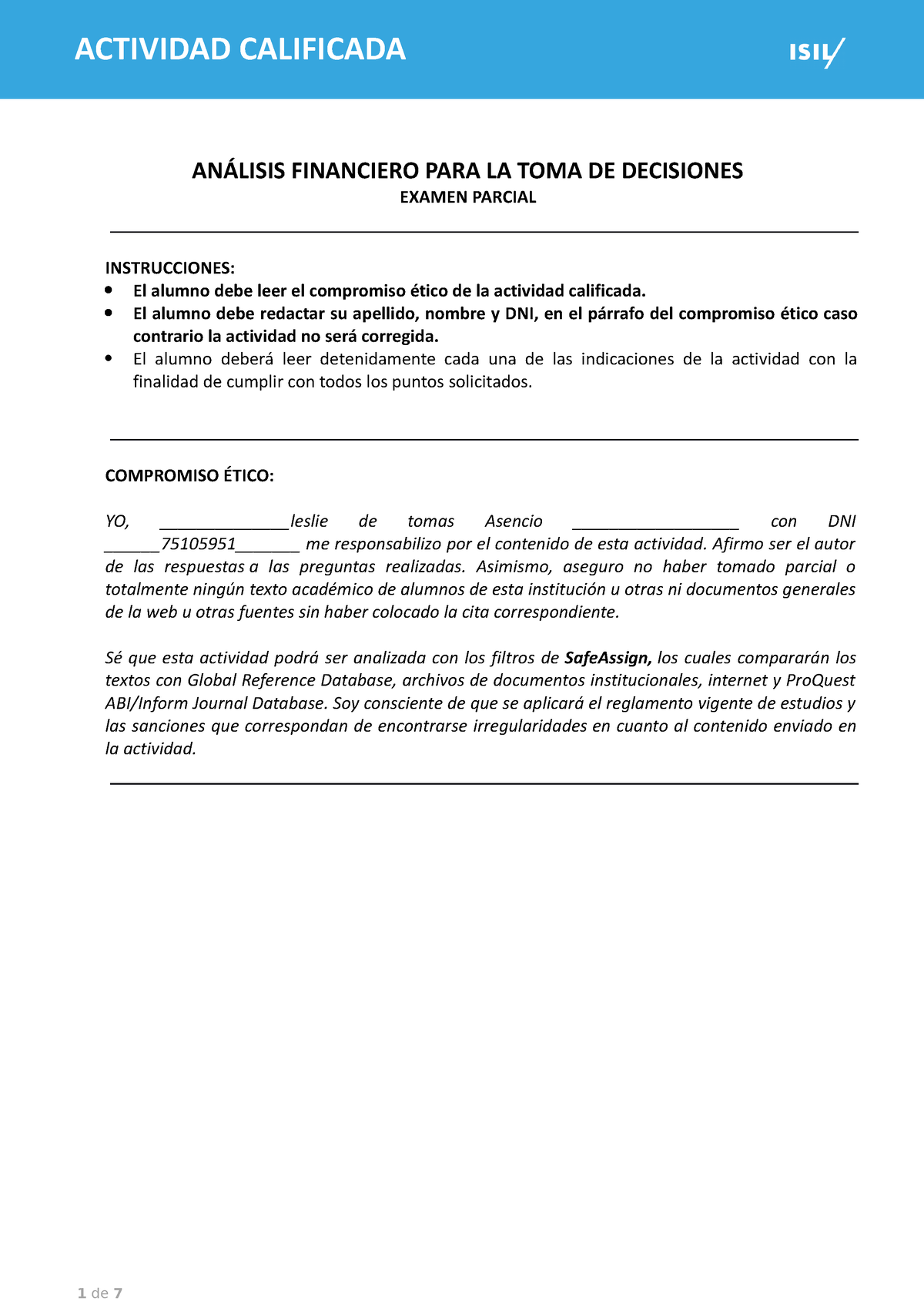 Examen Parcial Analisis Financiero - ANÁLISIS FINANCIERO PARA LA TOMA ...