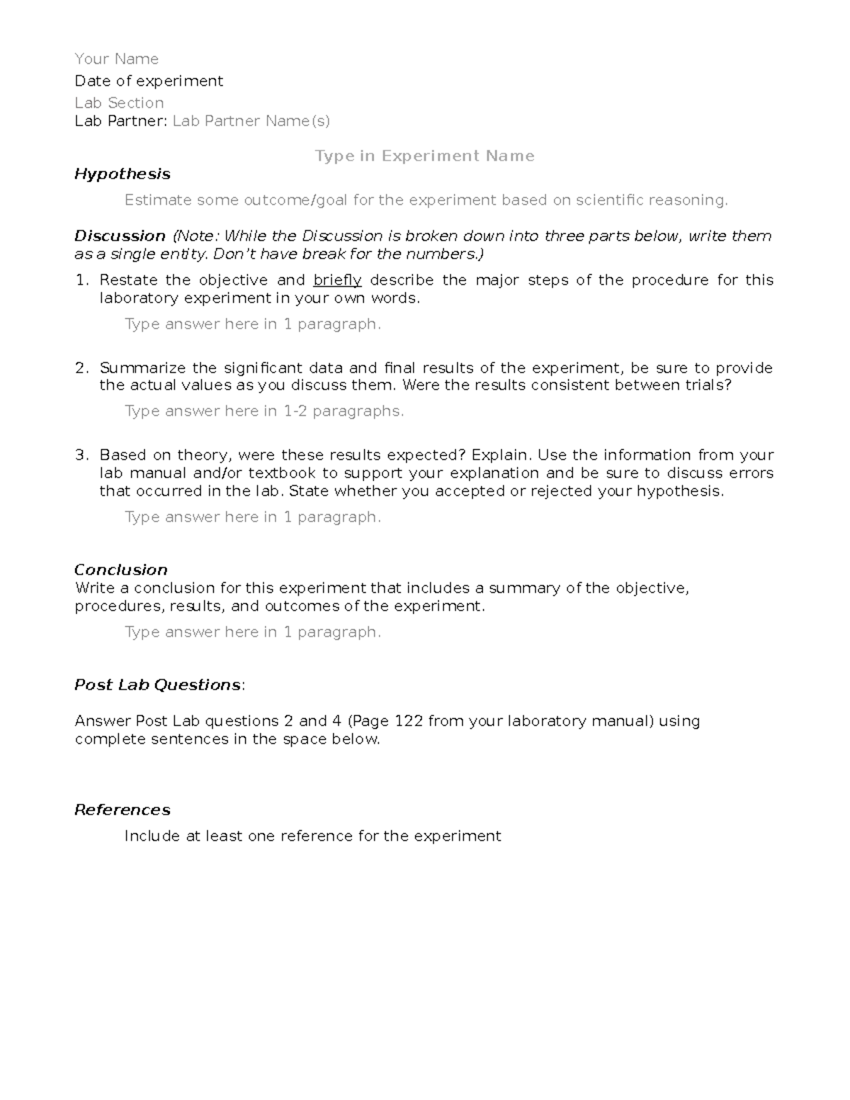 Exp 7 - Empirical Formulas Report Sheet - Your Name Date of experiment ...