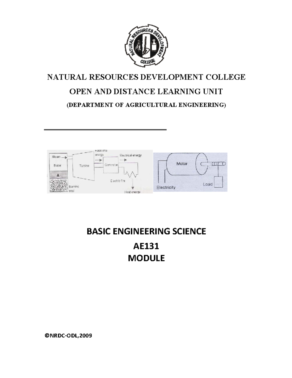 AE131 Basic Engineering Science - NATURAL RESOURCES DEVELOPMENT COLLEGE ...