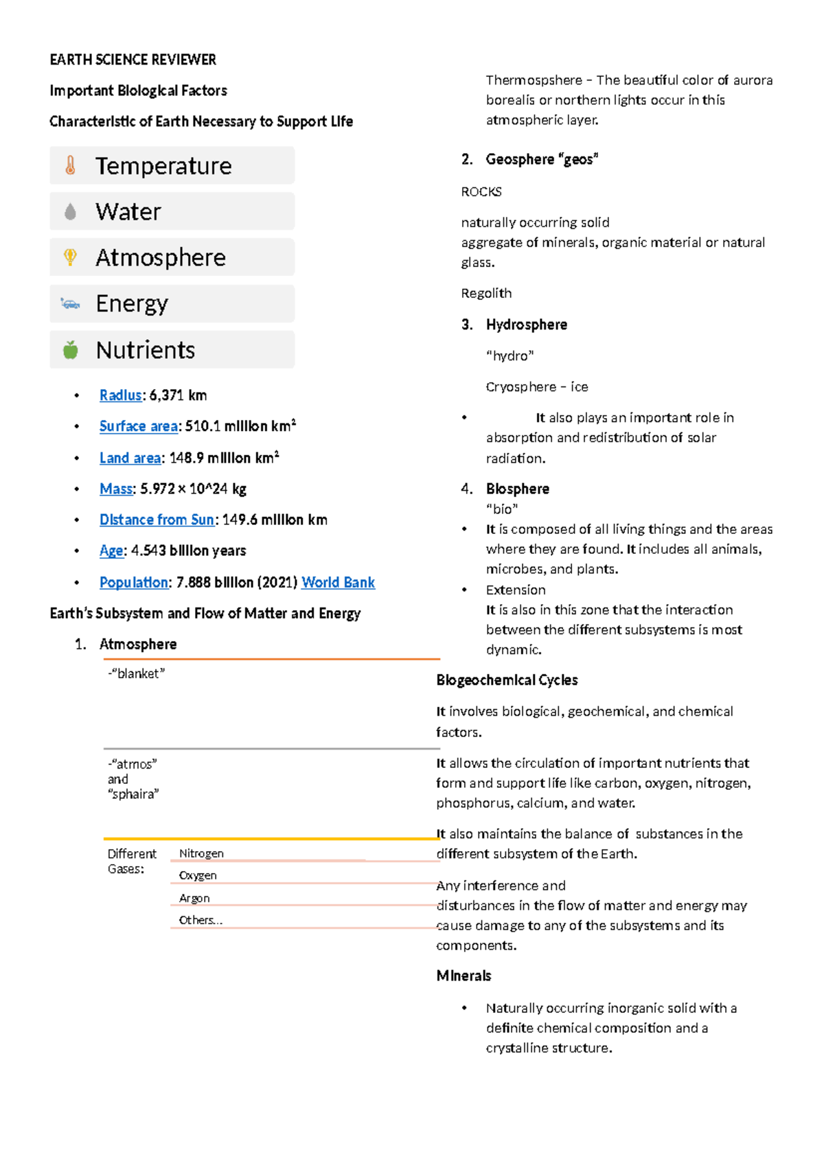 Earth Science Reviewer Quarter 1 - EARTH SCIENCE REVIEWER Important ...
