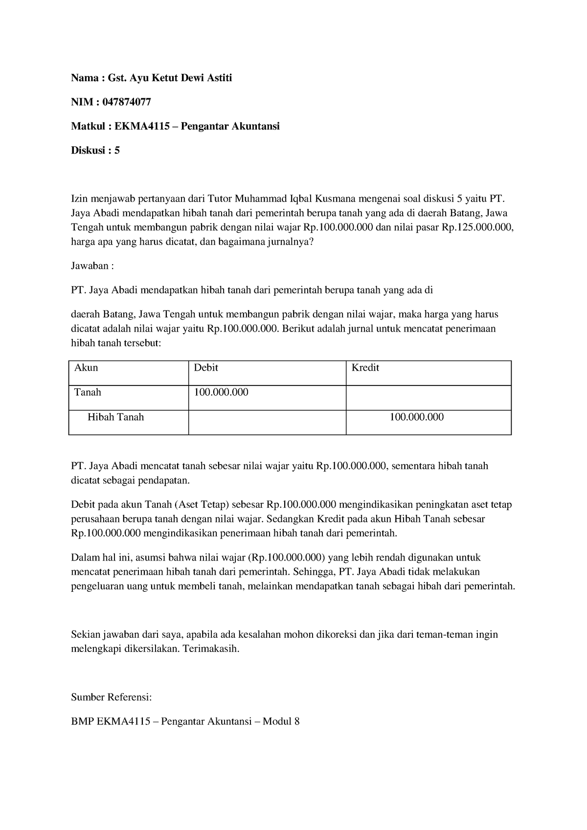 Diskusi 5 - Pengantar Akuntansi - Dewi Astiti - Nama : Gst. Ayu Ketut ...