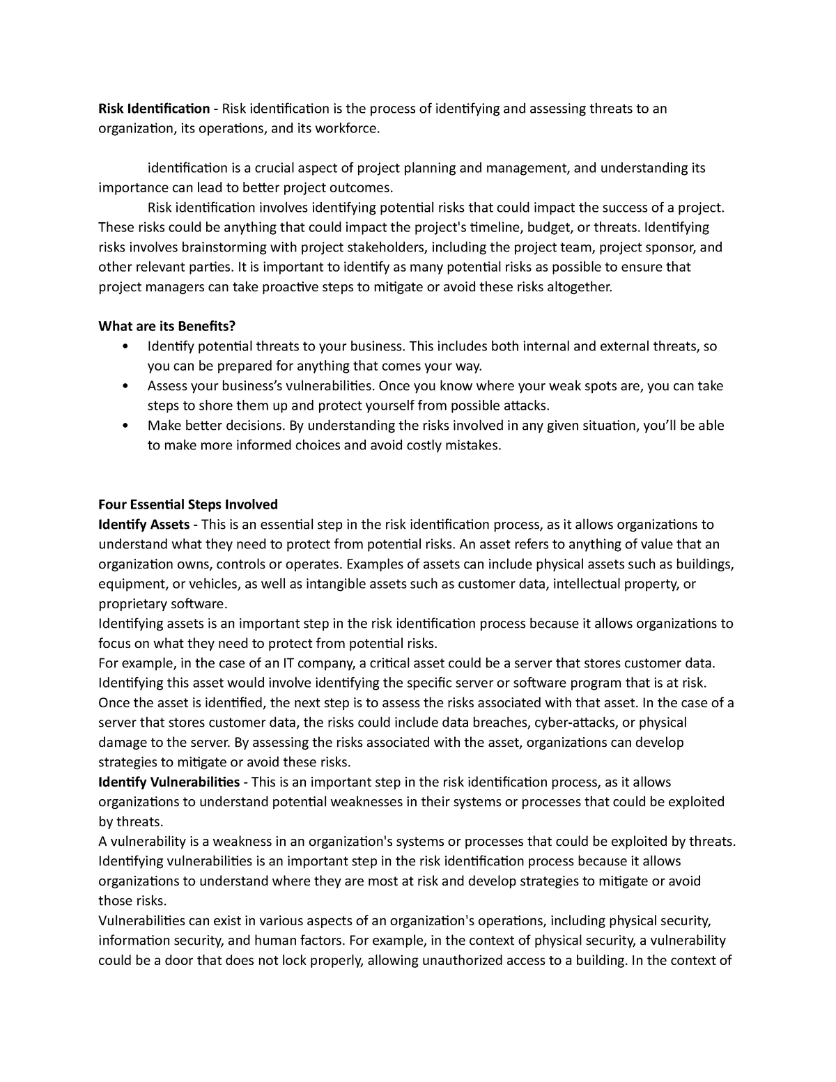 Risk-Identification - notes for your studies - Risk Identification ...