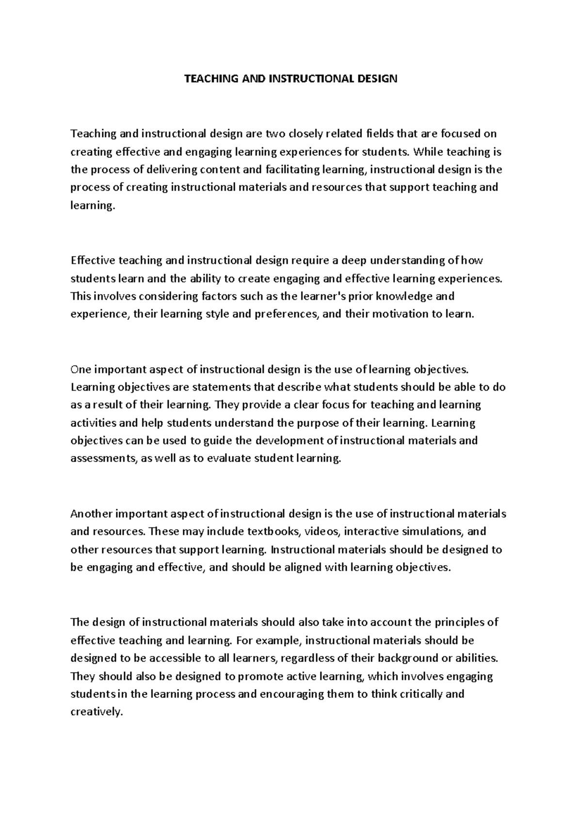 Teaching AND Instructional Design - TEACHING AND INSTRUCTIONAL DESIGN ...