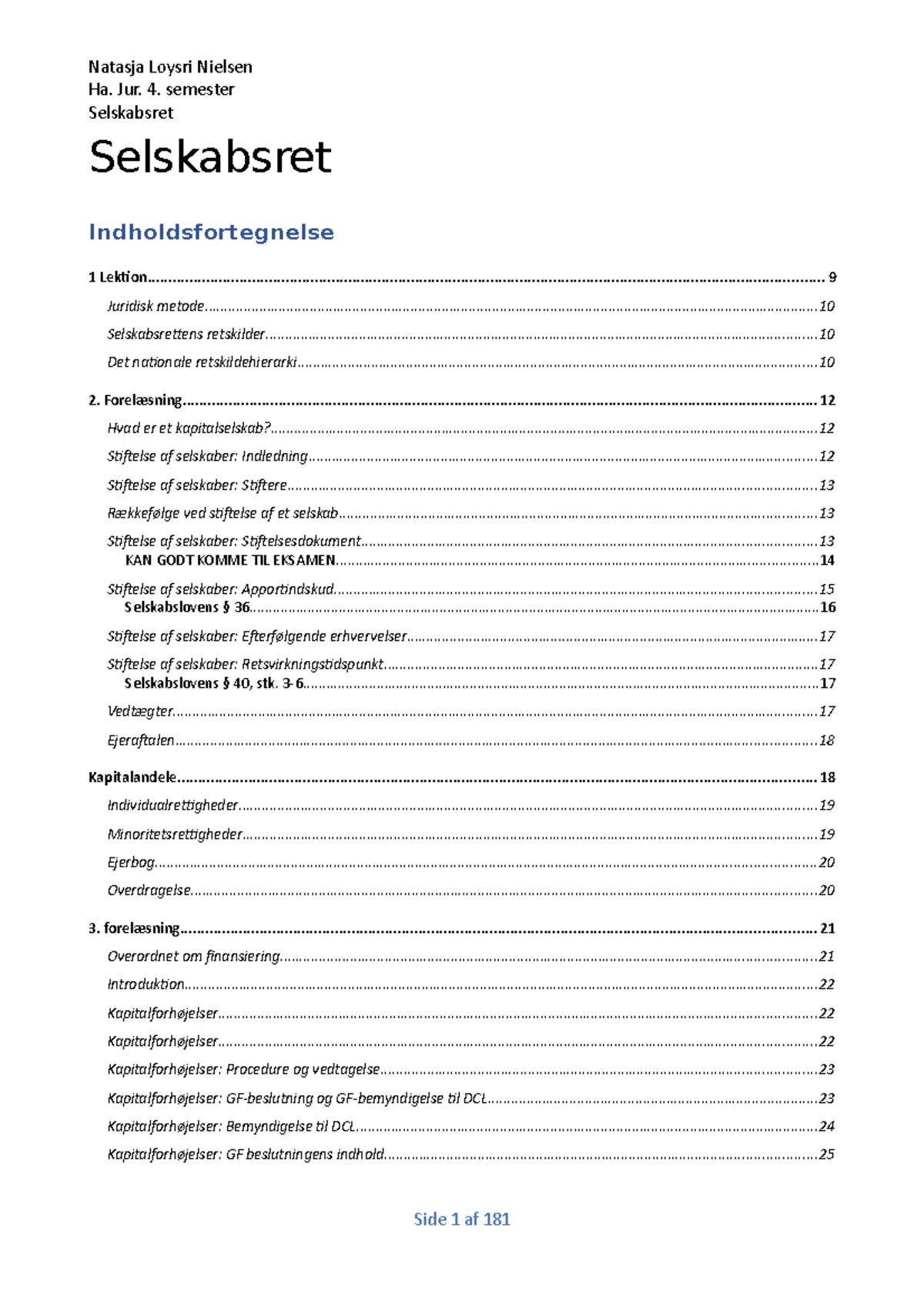 Selskabsret - Noter - Ha. Jur. 4. Semester Selskabsret Selskabsret Ha ...