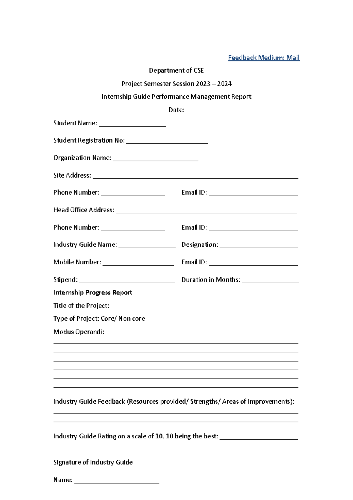 PMR via Mail - PMR VIA MAIL - Feedback Medium: Mail Department of CSE ...
