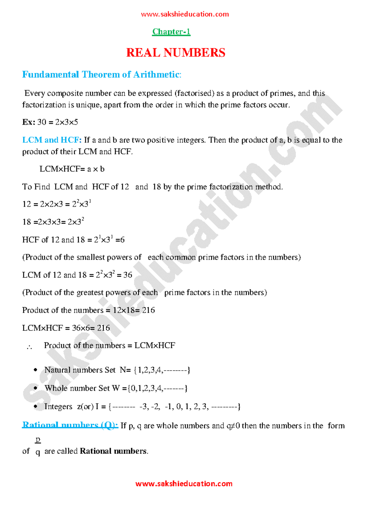 Real Numbers - Chapter- REAL NUMBERS Fundamental Theorem of Arithmetic ...