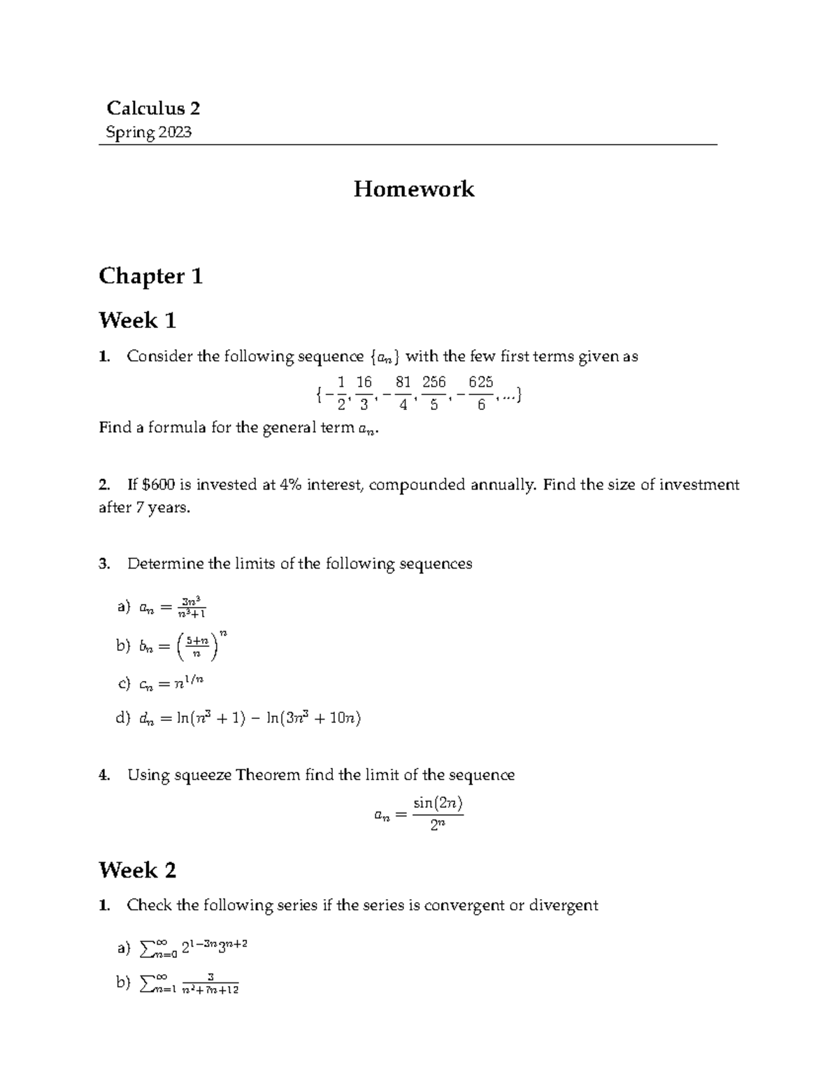 Hw Calculus 2 Excercise To You Practice Calculus 2 Spring 2023 Hw Calculus 2 Excercise To You Practice Calculus 2 Spring 2023