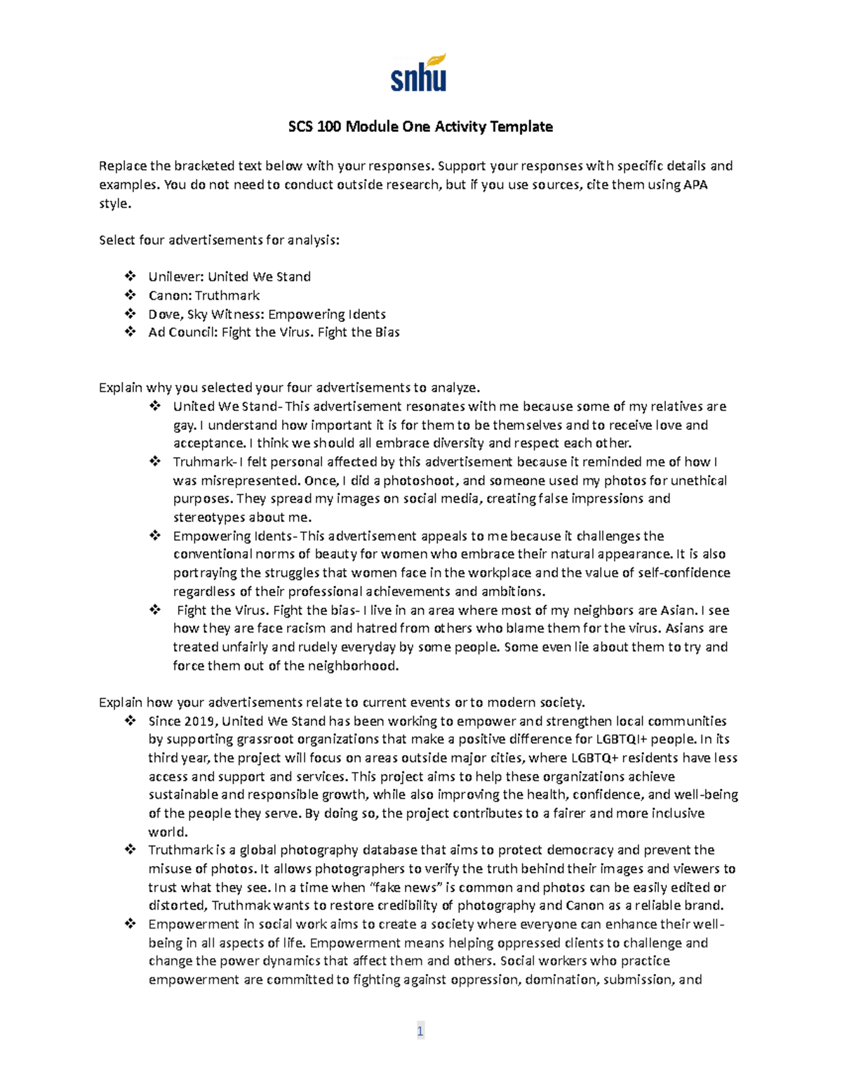 SCS 100 Module One Activity Template - SCS 100 Module One Activity ...