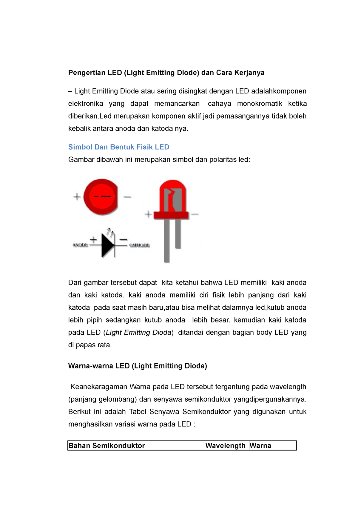 Sprede Onset Nogen som helst Materi LED - Led Adalah termasuk komponen Diode yang dapat mengelurakan  cahaya - Pengertian LED - Studocu
