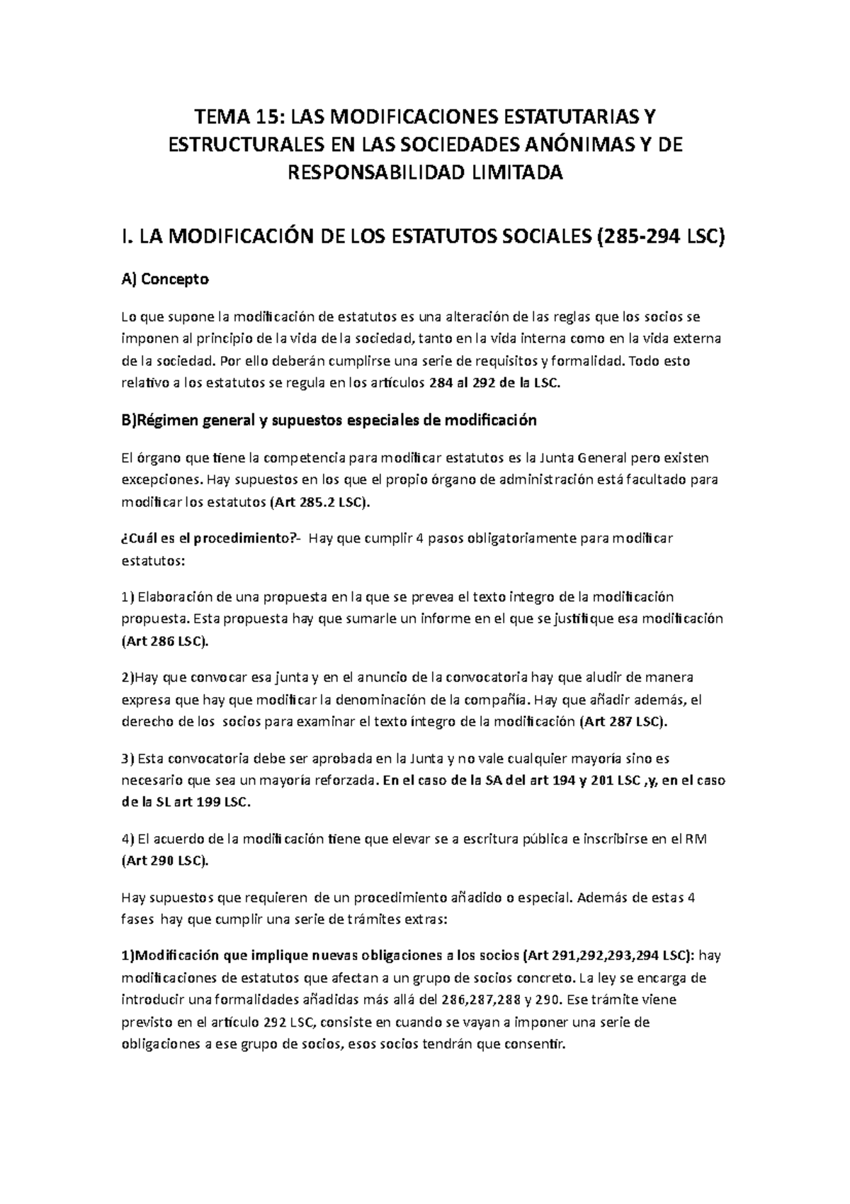 Tema 15. Derecho Mercantil I - TEMA 15: LAS MODIFICACIONES ESTATUTARIAS ...