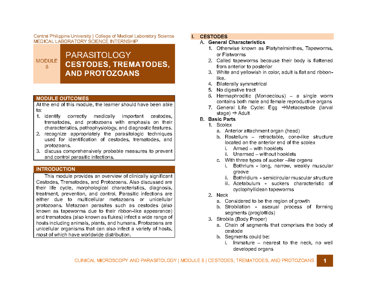 Module 6 Key Concepts Central Philippine University College of Medical Laboratory Science