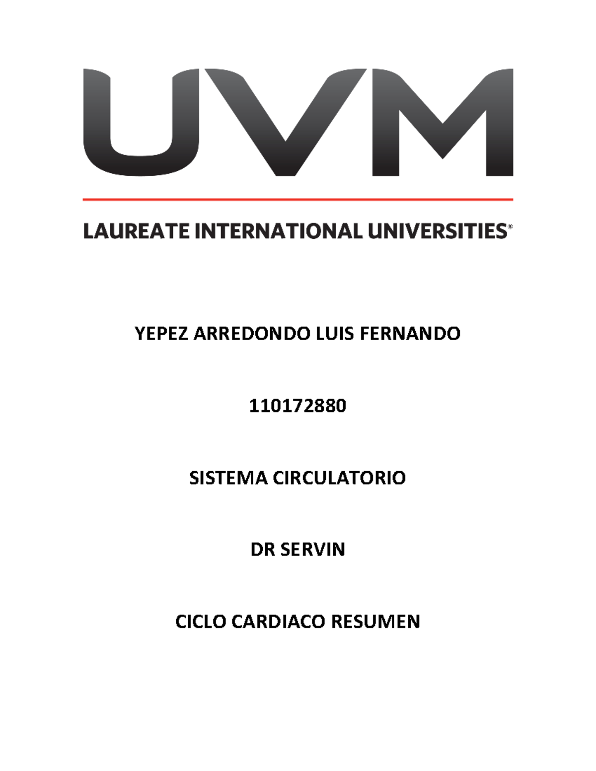 Ciclo Cardico DR Servin YPZ - YEPEZ ARREDONDO LUIS FERNANDO 110172880 ...