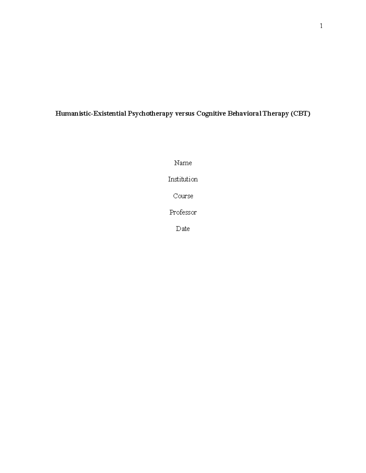 Humanistic Existential Psychotherapy versus Cognitive Behavioral ...