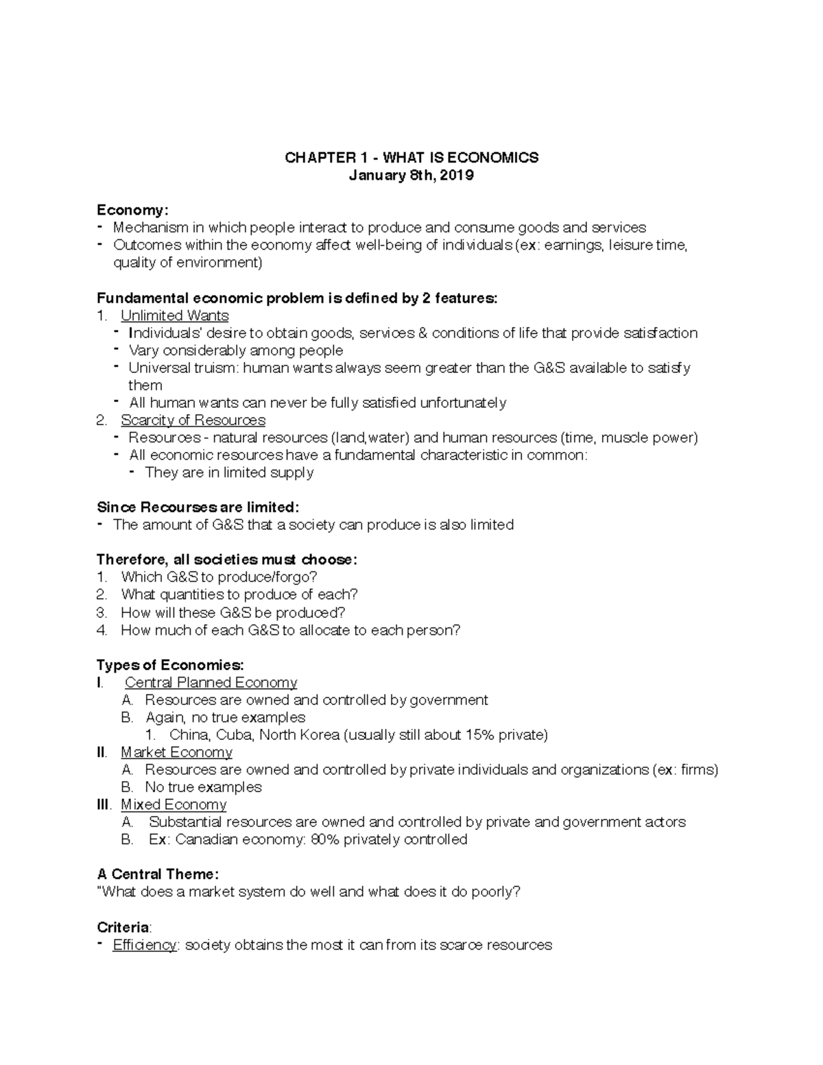 Chapter 1, 2, 4 - CHAPTER 1 - WHAT IS ECONOMICS January 8th, 2019 ...