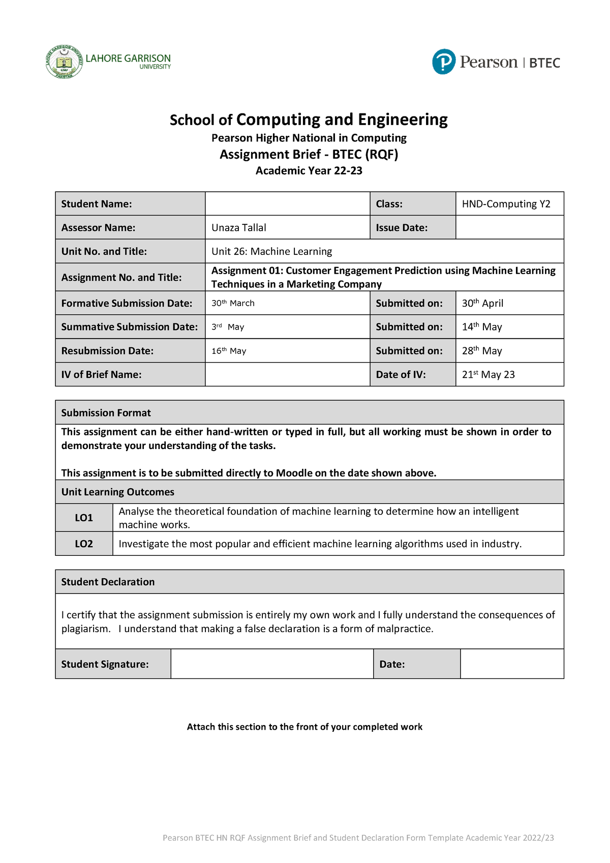 pearson hnd computing assignments