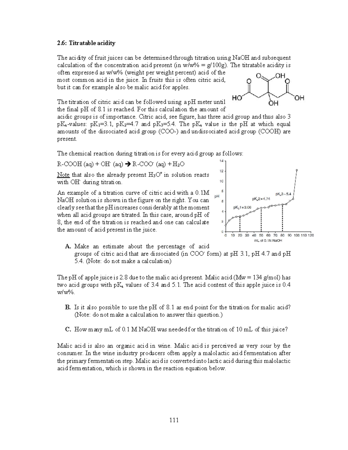 Exercise 2.5 perfect to study for the exam 111 2 Titratable acidity The acidity of fruit