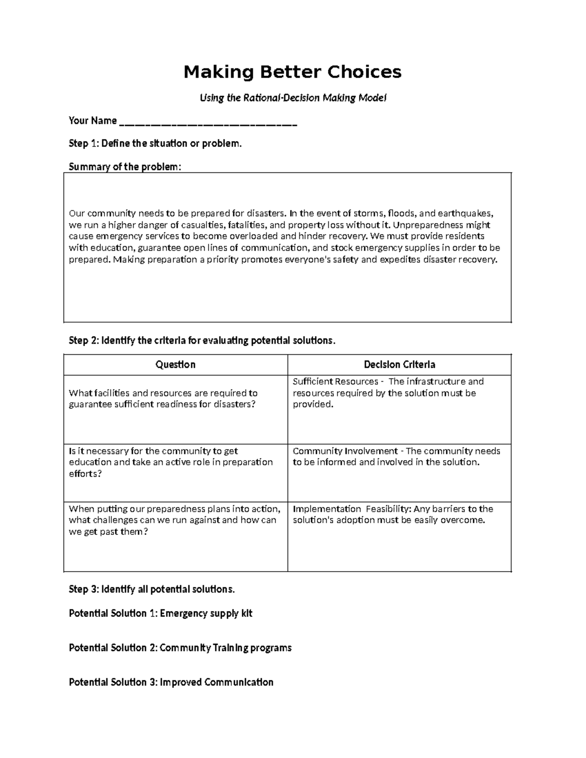 Making better choices assignment template - Making Better Choices Using ...