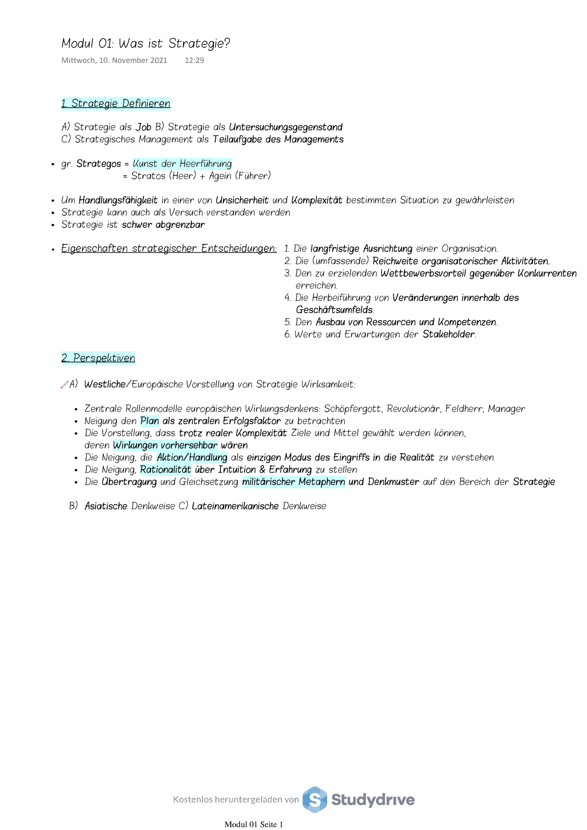 Modul 01-Was Ist Strategie - 1. Strategie Definieren A) Strategie Als ...