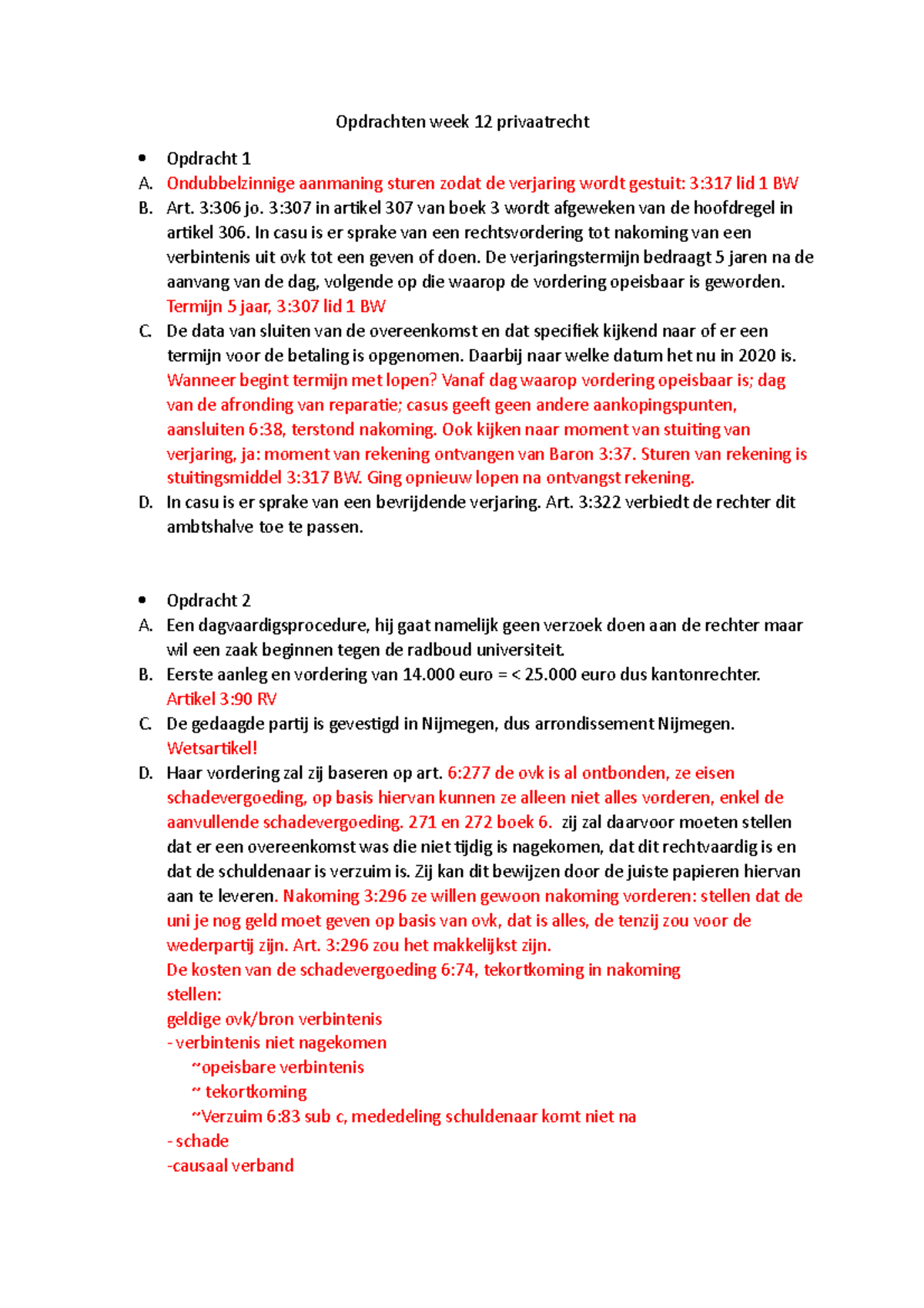 Opdrachten Week 12 Privaatrecht - Opdrachten Week 12 Privaatrecht ...