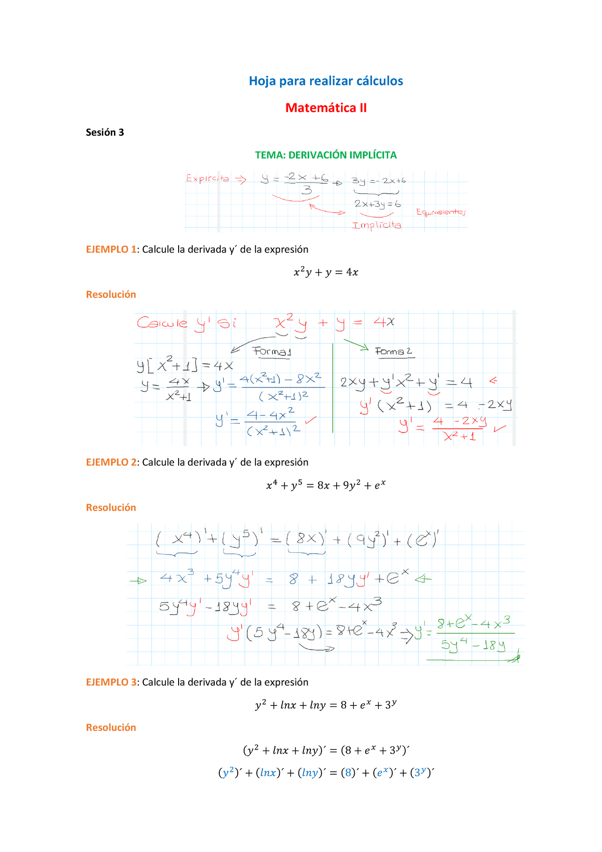 Hoja Para Calculos Sesión 3 Math Ii Grupo Lunes Sab 230pm Ln Hoja