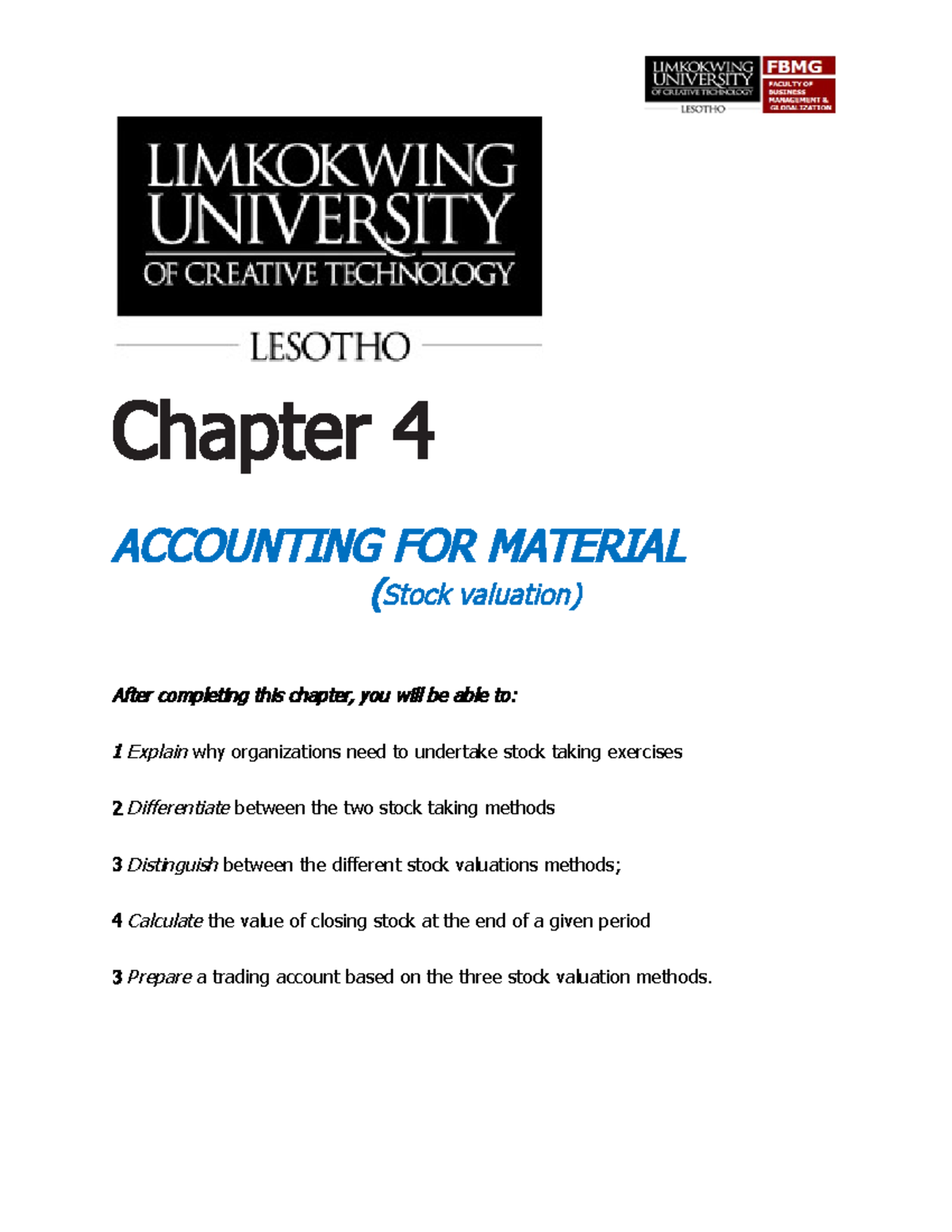 Chapter 4 Accounting FOR Material COST ( Stock Valuatuon) - Chapter 4 ...