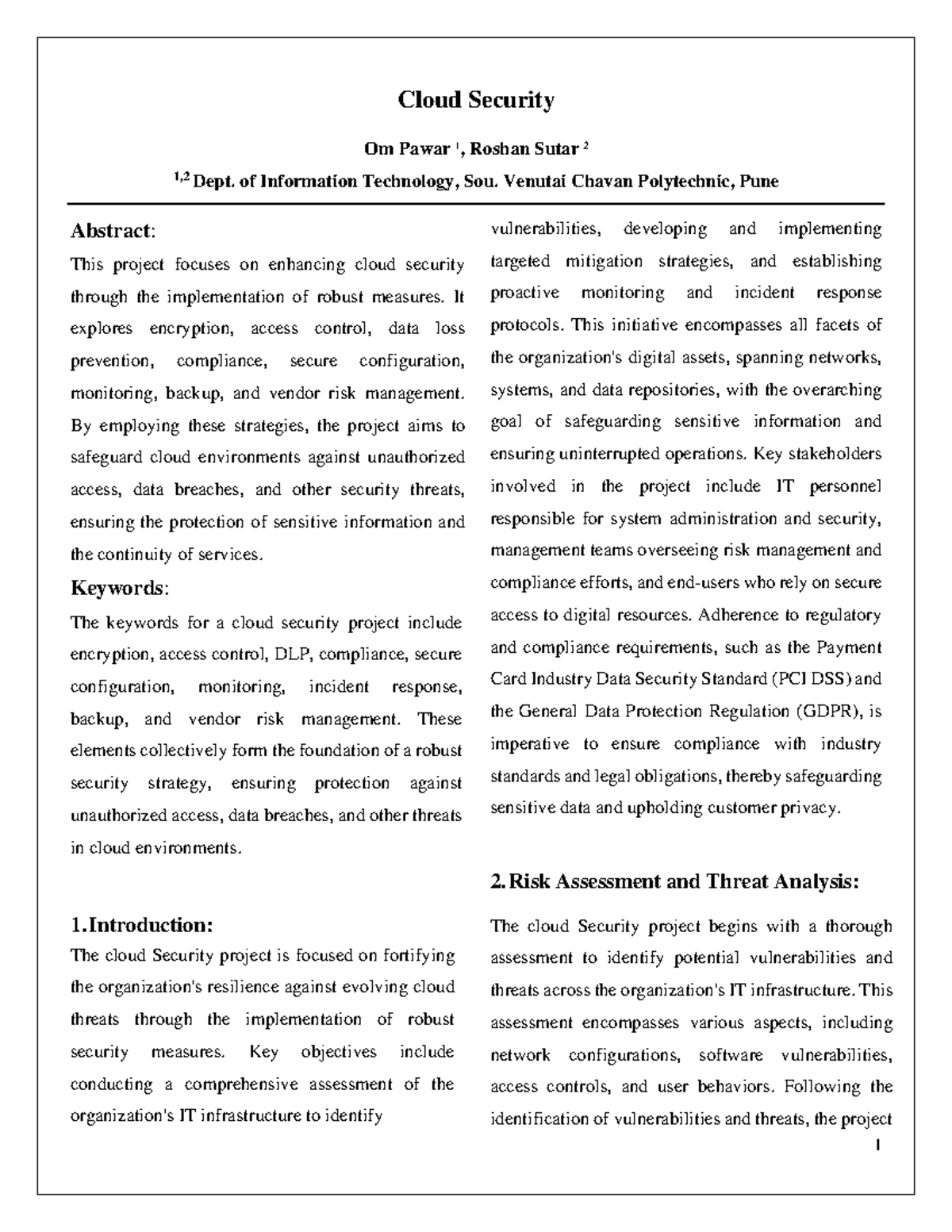 Cloud Security Aiims - no techincal papers - Cloud Security Om Pawar 1 ...